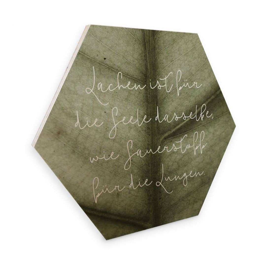 K&L Wall Art Holzbild Hexagon Holzbild Lachen für die Seele Holzposter Affirmationen, Wandbild Birke-Furnier naturbelassen. € 14,99