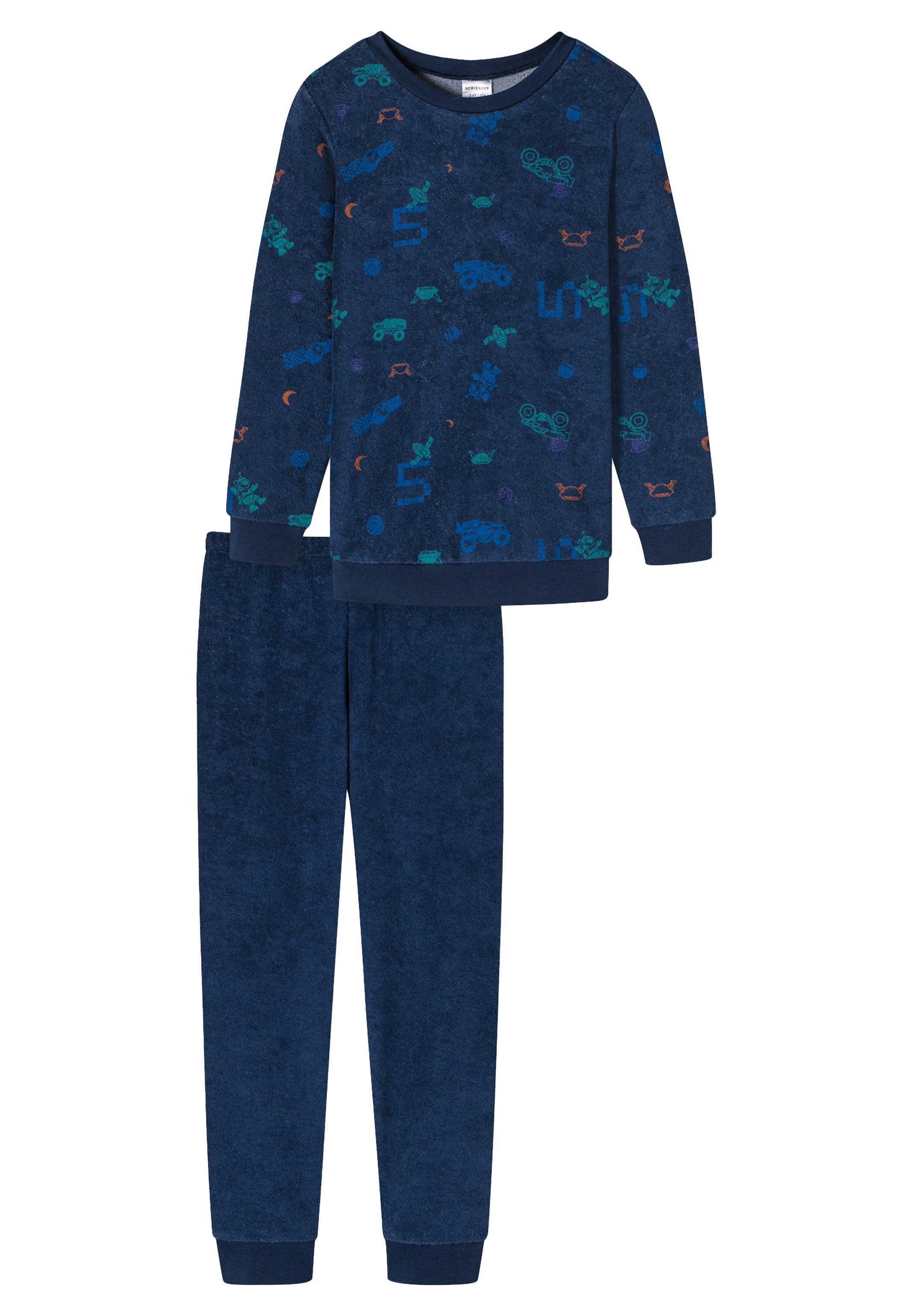 Schiesser Pyjama Boys World Organic Cotton (Set, 2 tlg) Schlafanzug - Baumwolle - Komfortable Bündchen an Armen und Beinen Dunkelblau