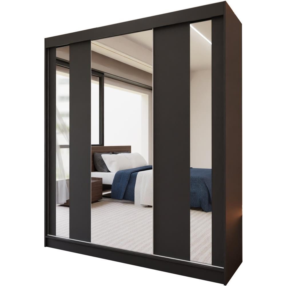 Beautysofa Schwebetürenschrank Gaja (weiß, schwarz, graphit, artisan, Kaschmir Farbe) mit Schubladen, Spiegeln und Kleiderstange