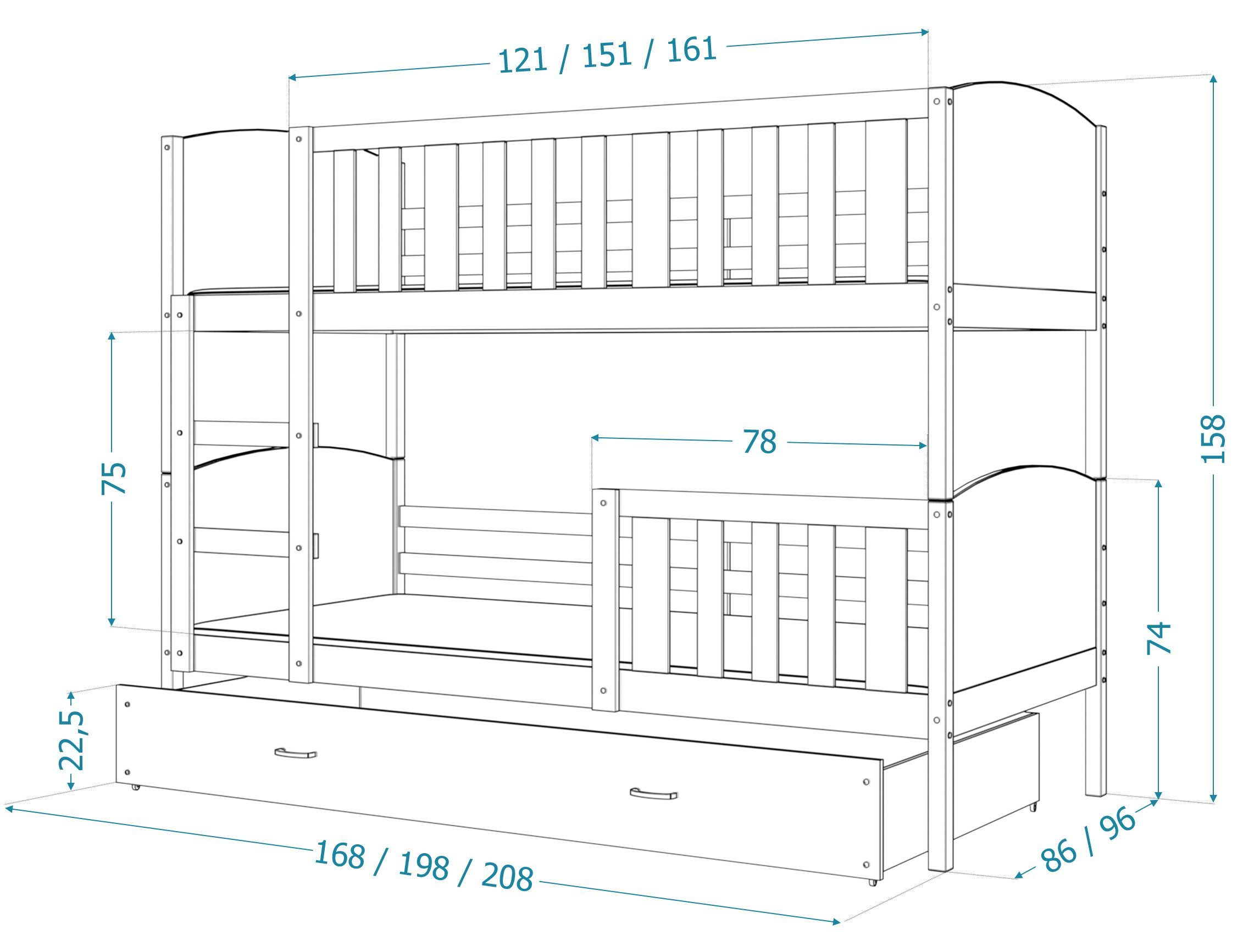 Möbelplatte Schaummatratzen), Grau Tommy Lattenrost, Sicherheitsbarriere, (Flexibler Schublade, und Weiß Siblo Kinderbett