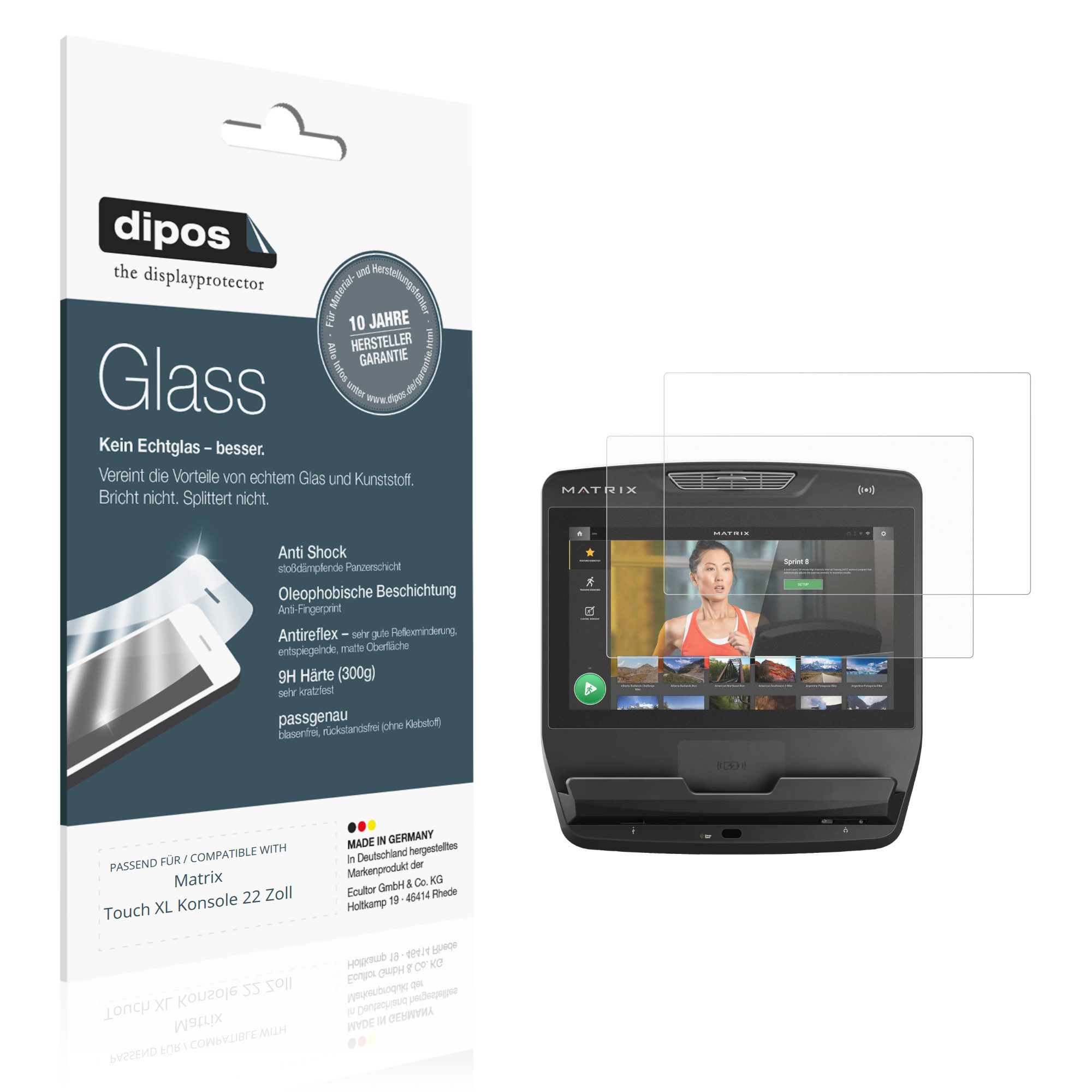 dipos Displayschutzfolie Schutzfolie für Matrix Touch XL Konsole 22 Zoll, 2 Stück, Displayschutz Schutz Folie Made in Germany