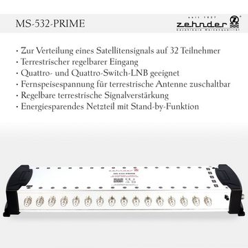 Zehnder SAT-Multischalter Multischalter MS 532 Prime 32 Teilnehmer 1 Satellit, Regelbare Terrestrik - Quattro und Quad LNB geeignet