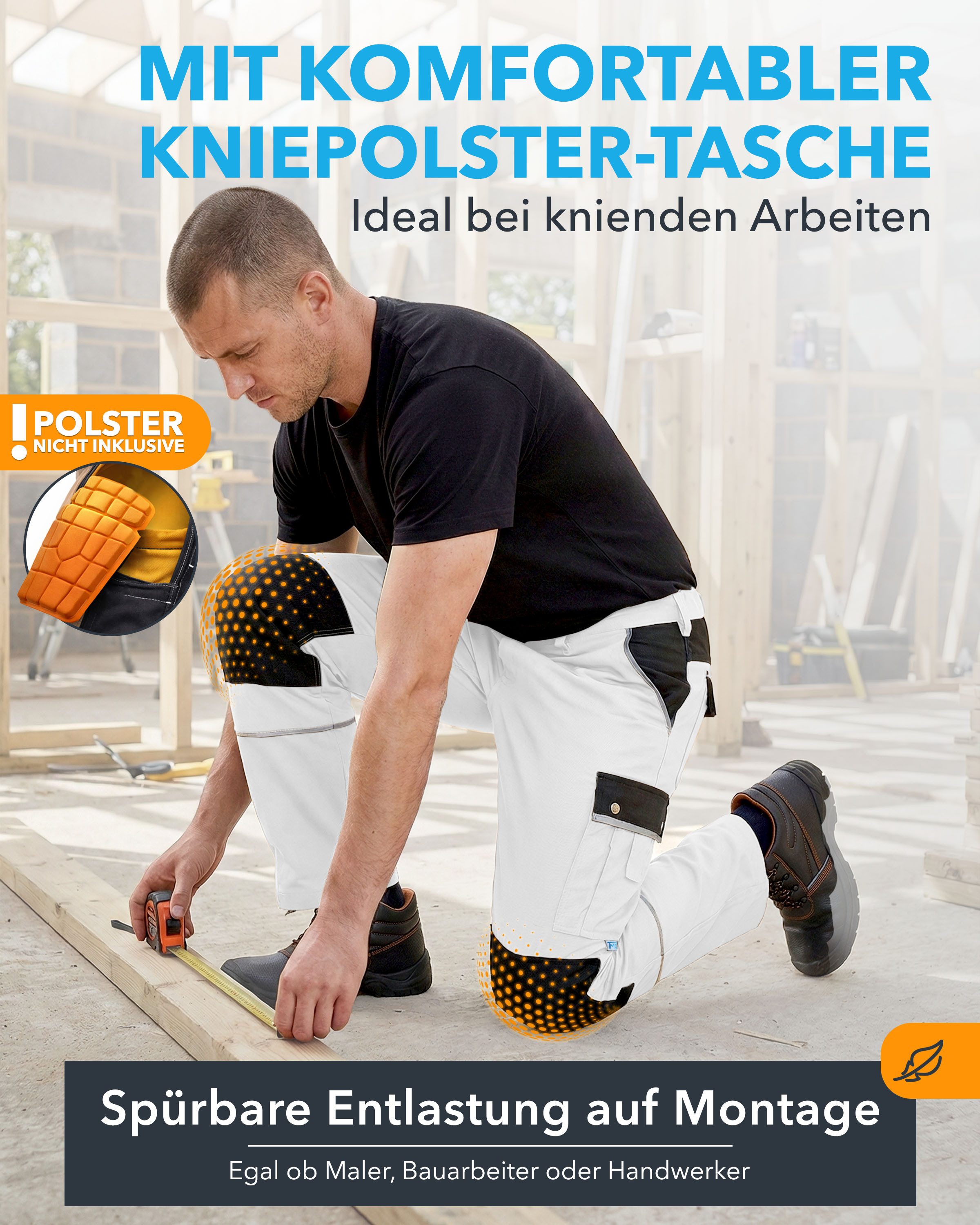 TMG International Arbeitshose Arbeitshose Bundhose Cargohose Style Arbeitshose Herren mit Kniepolstertaschen in Übergrößen erhältlich – Bild 4 von 5