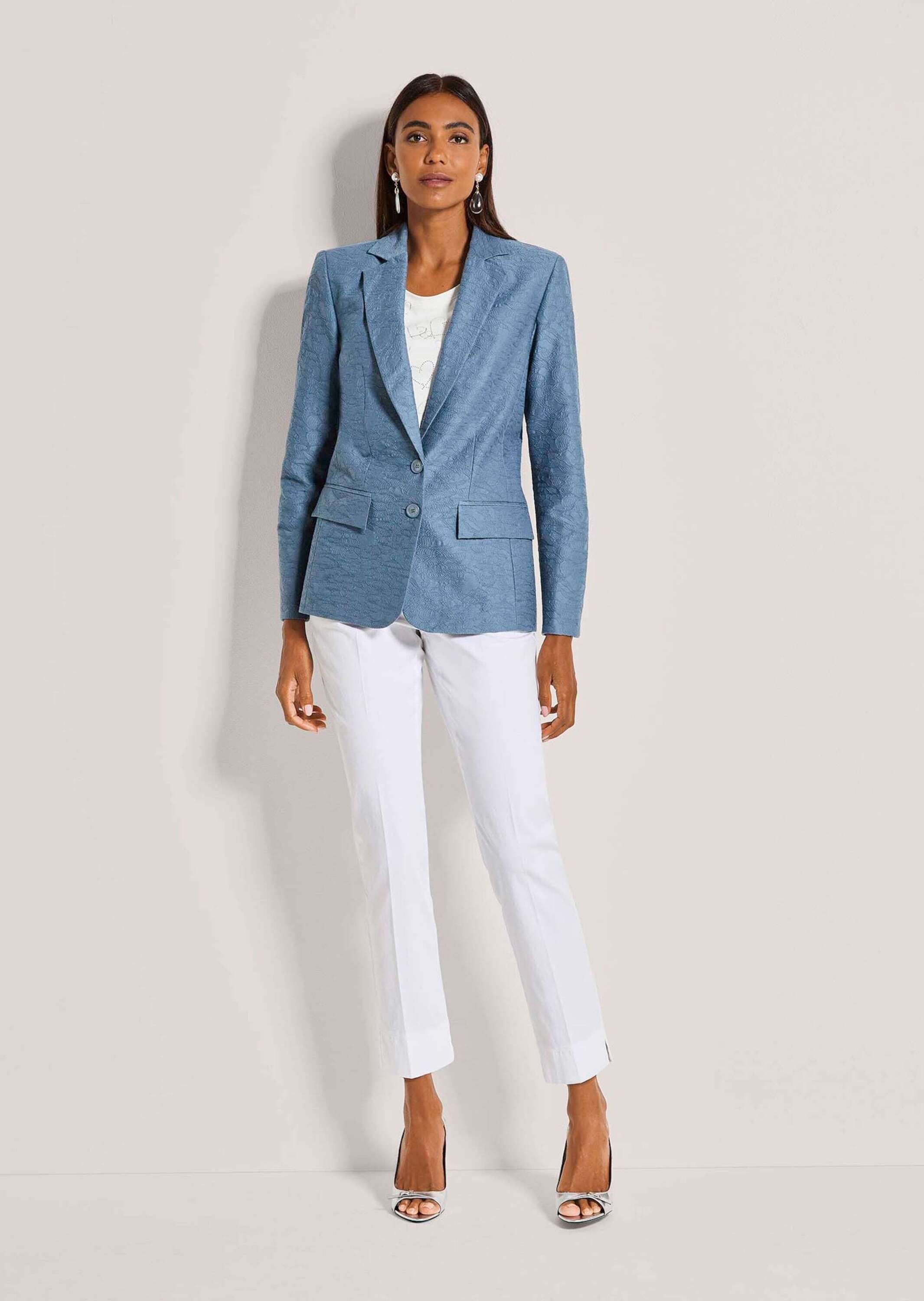 MADELEINE Kurzblazer Eleganter Einreiher mit Reverskragen Longblazer mit Knopfverschluss, Pattentaschen und Langarm