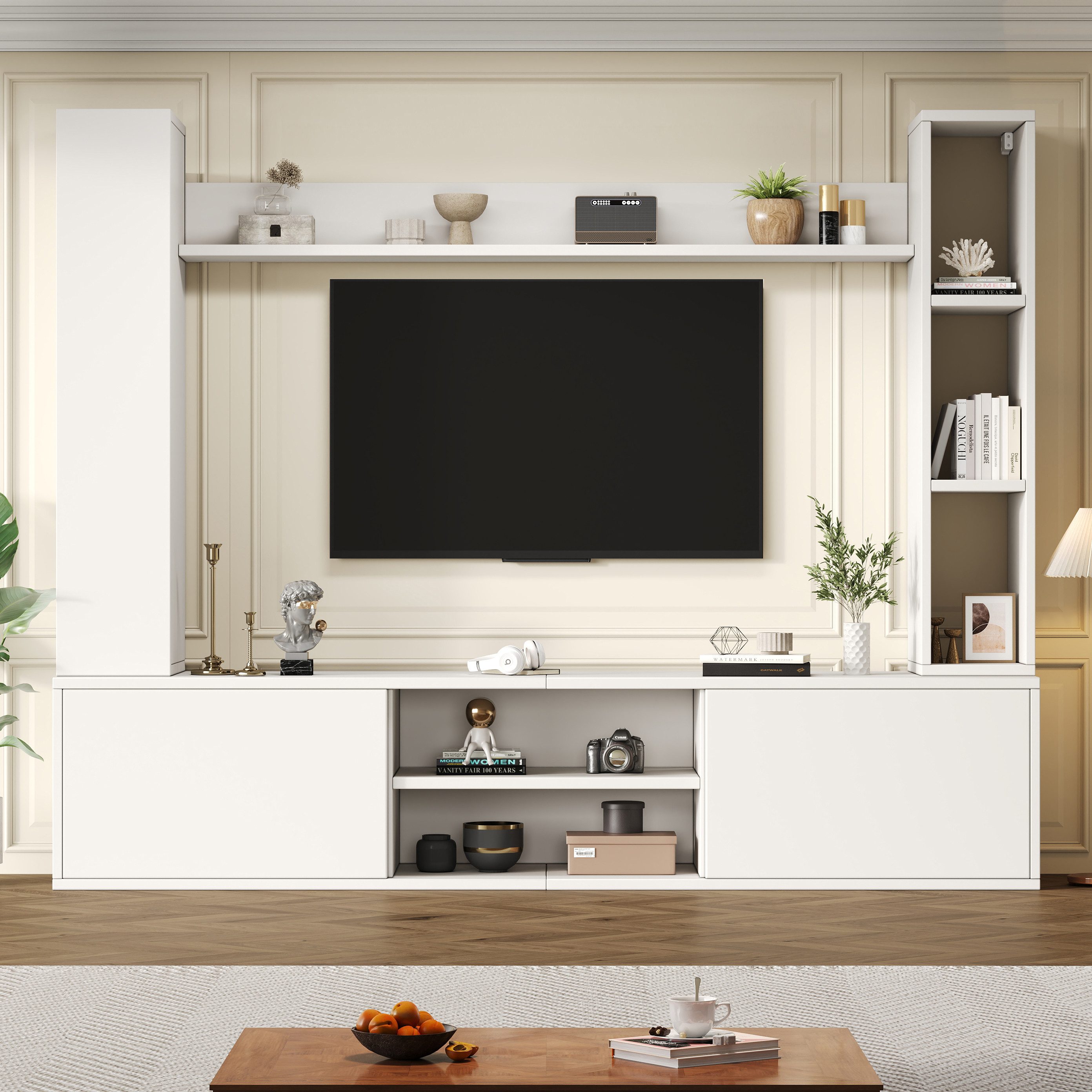 Merax Wohnwand mit Vitrine und TV-Schrank, (4-St), 2 Wandschränke & Wandregal, flexibles Design, stehend & hängend – Bild 3 von 5