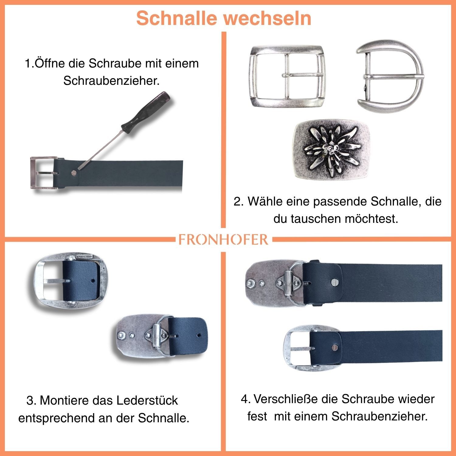 FRONHOFER Ledergürtel Herren Rindsleder (1-St) Koppelschnalle, kürzbar, für Jeans – Bild 4 von 5