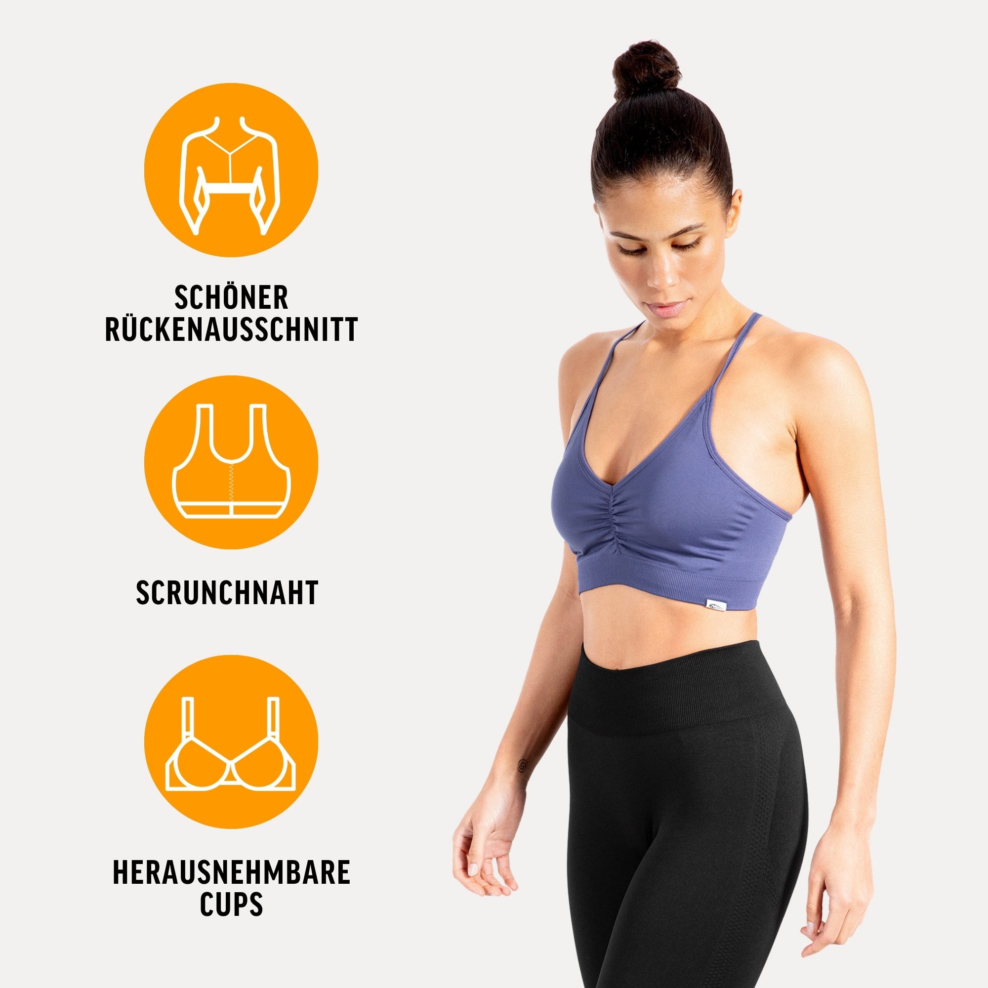 Smilodox Sport-BH Solid Scrunch, Ohne Bügel BH, Shaped Fit Yoga Bra, V-Ausschnitt Herausnehmbare Cups, Blickdichter Push Up BH, Verstellbare Träger