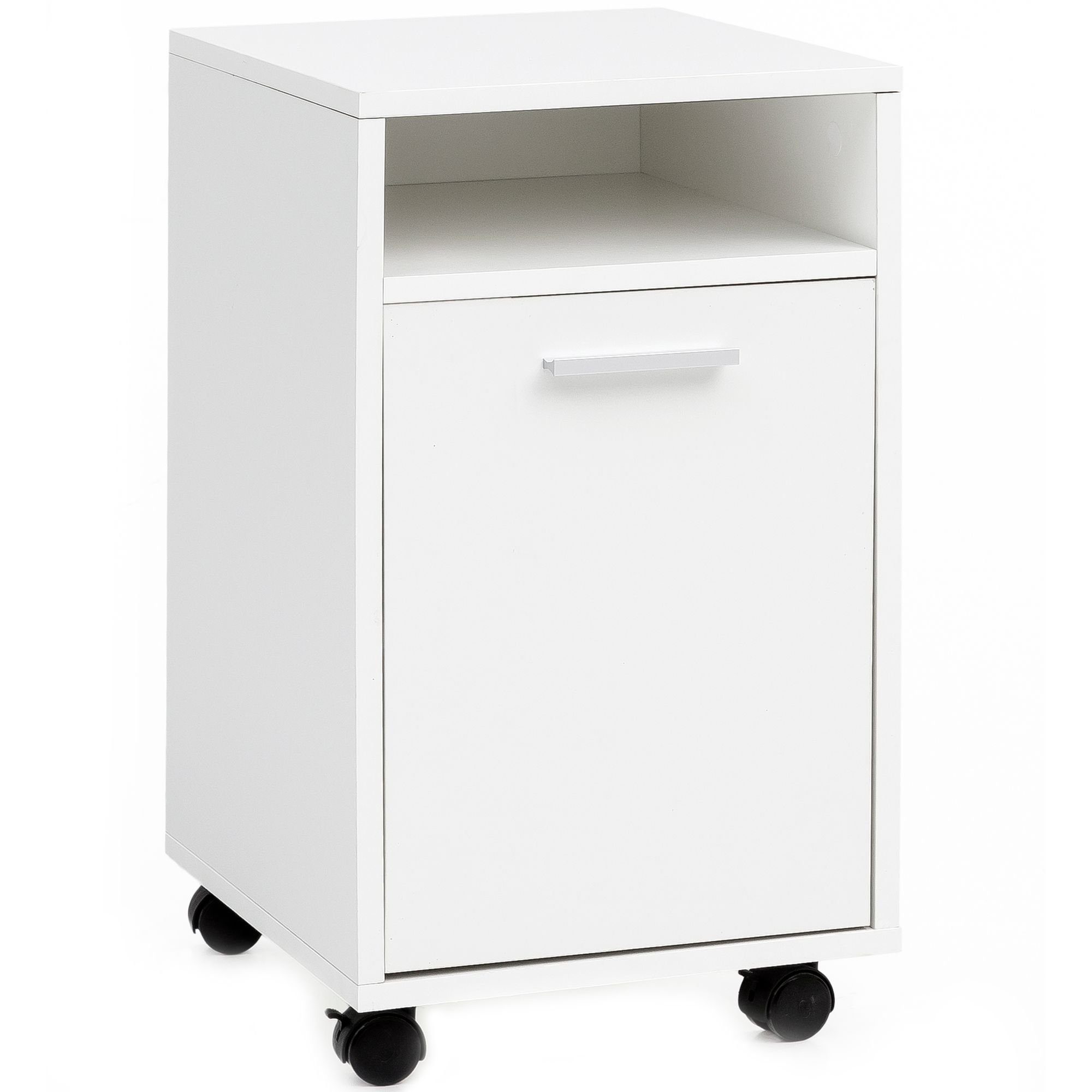 Wohnling Rollcontainer WL5.928, (Bürocontainer Weiß 33x60x38,  Beistellcontainer), Moderner Schreibtischcontainer mit Rollen und Tür