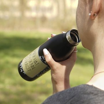 Geda Labels GmbH Isolierflasche Wer hat dich gefragt, Schwarz, 500 ml, doppelwandig, vakuum isoliert