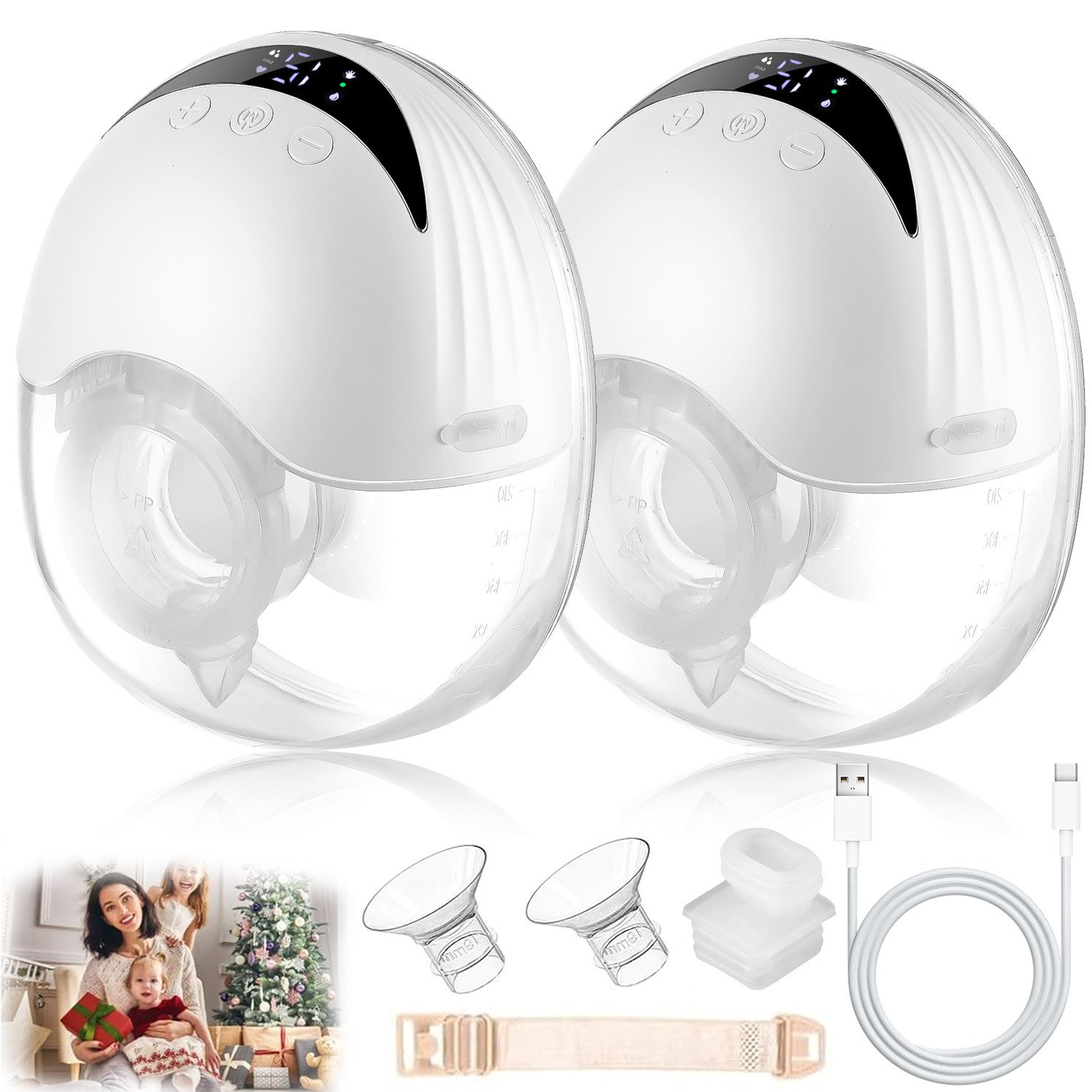 Babyflaschenwärmer Elektrische Doppel-Milchpumpe tragbar,4Modi&12 Stufen,LCD-Display,leis