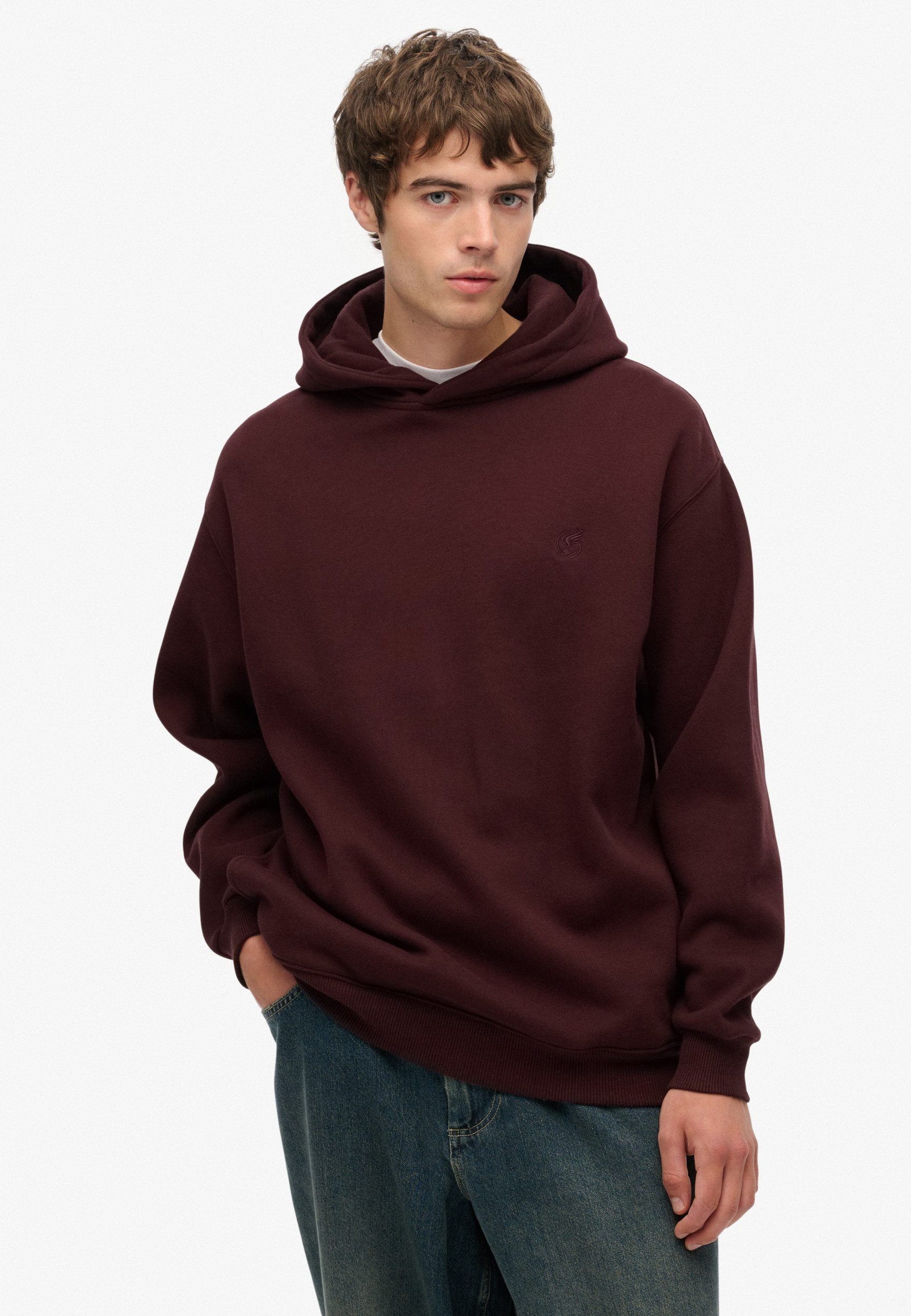 Superdry Sweatshirt Blank Oversized Hood Rich Deep Burgundy