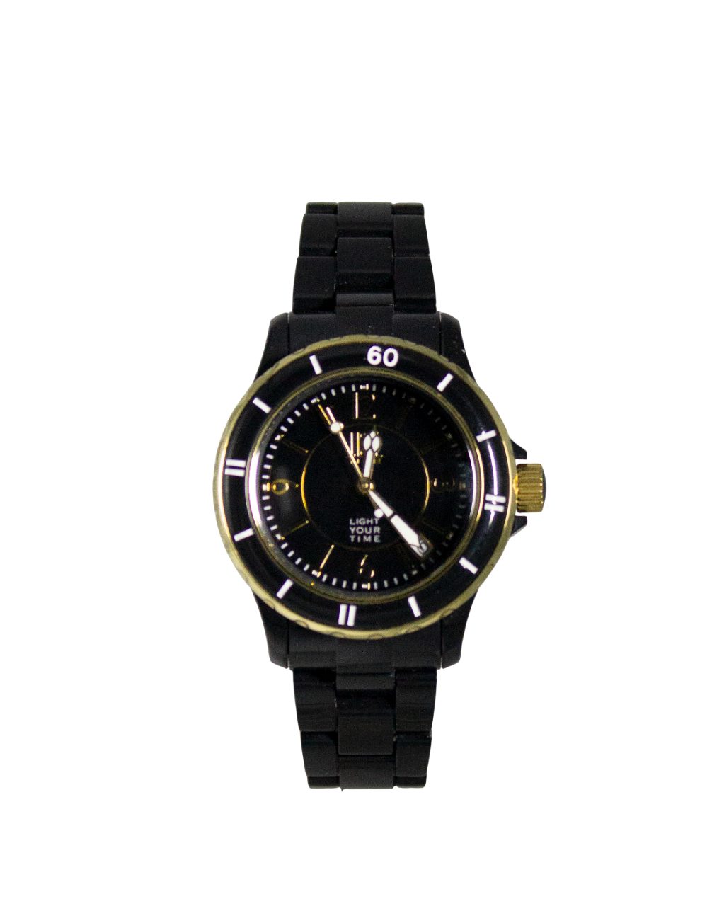 Light Time Quarzuhr Armbanduhr Damen Kunststoff Datum Schwarz Gold L114D