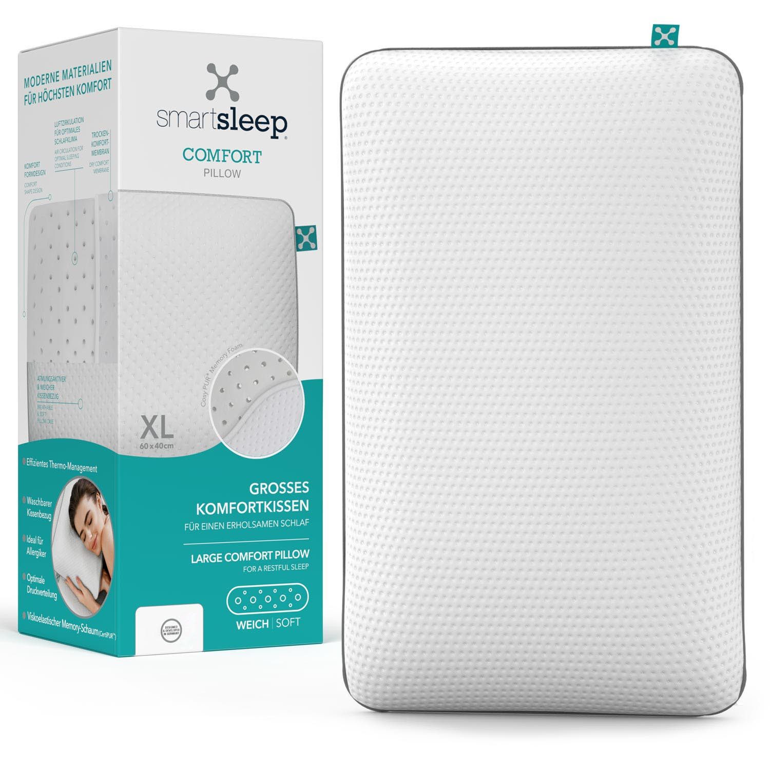 smartsleep Nackenkissen COMFORT PILLOW, Ergonomisches Nackenstützkissen aus Memory Foam, Einzelkissen