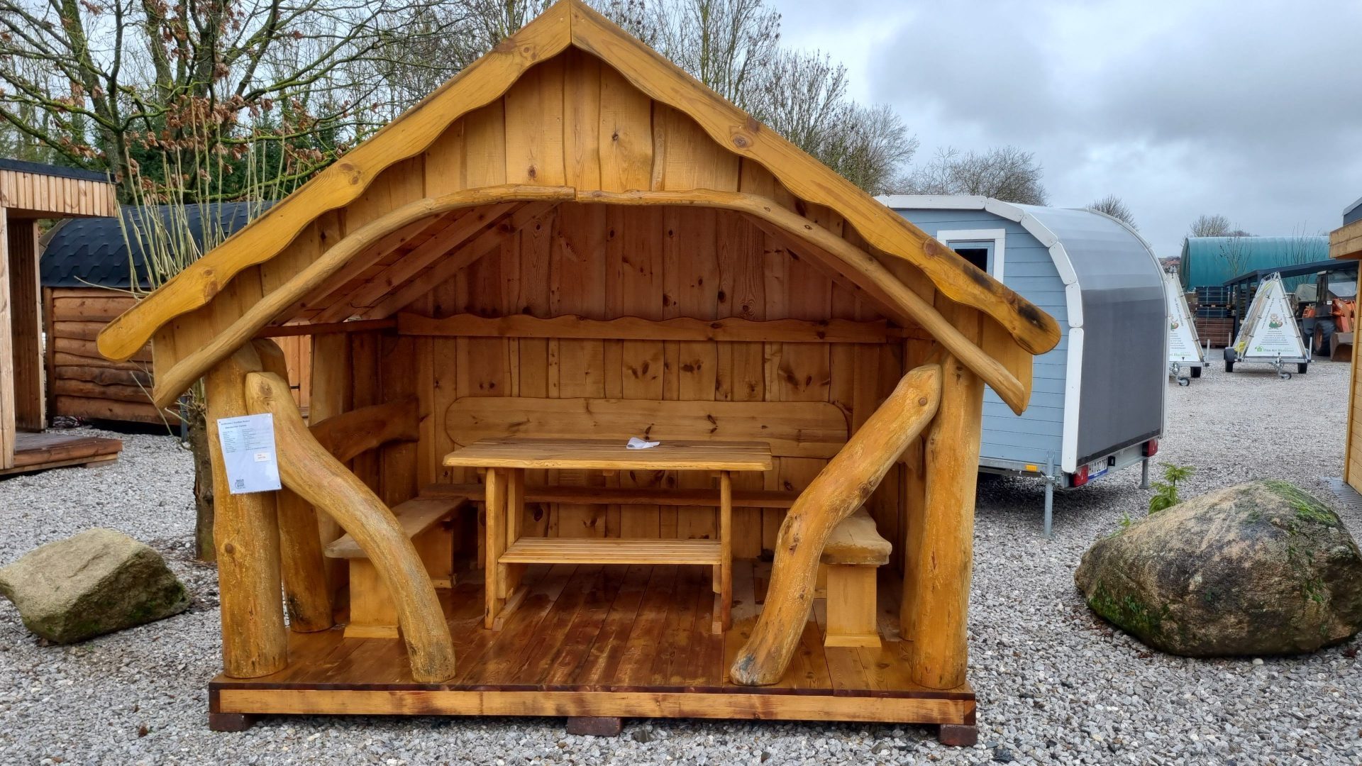 Finn Art Blockhaus Gartenhaus Überdachte Sitzgruppe Wanderhütte Borka, BxT: 350x245 cm