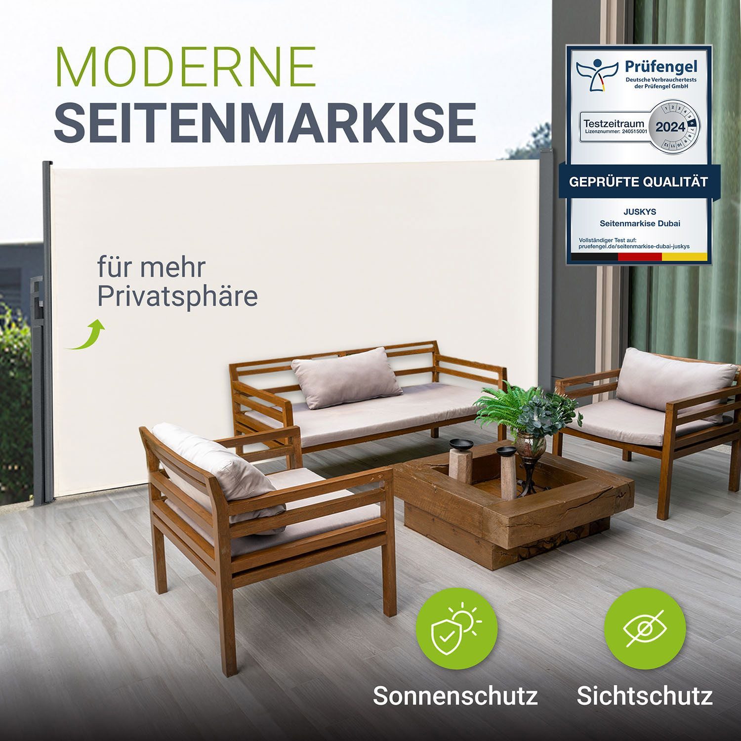 Juskys Seitenmarkise Dubai Sonnen- & Sichtschutz, Ausziehbare Markise günstig online kaufen