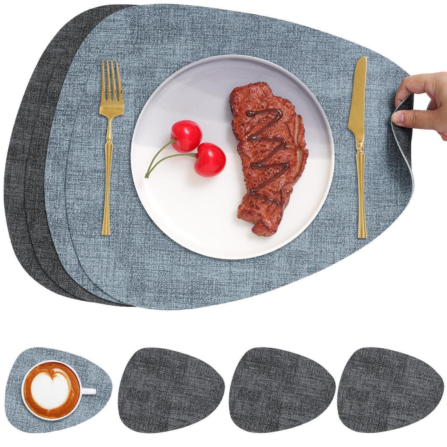 LuxusKollektion Platzset Tischsets Rund doppelseitig Grau Hellblau 4er Set, (4-St)
