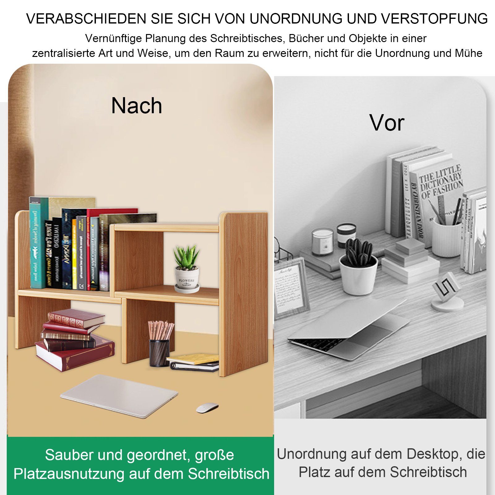 TWSOUL Holzfarbe Basic Bücherregal Bücherregal, 4 Trennblätter Gelbes Desktop Hemd