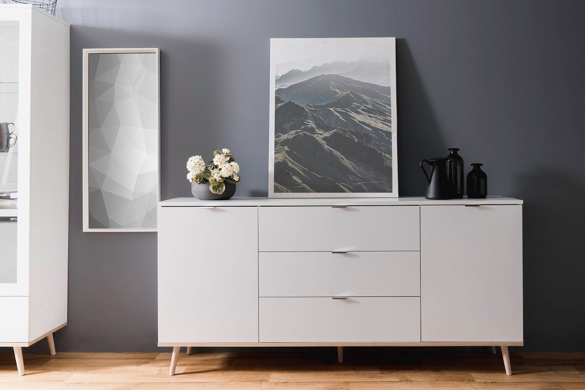 Finori Sideboard Kommode Sideboard Oslo, Skandinavisch, weiß / Sonoma Eiche