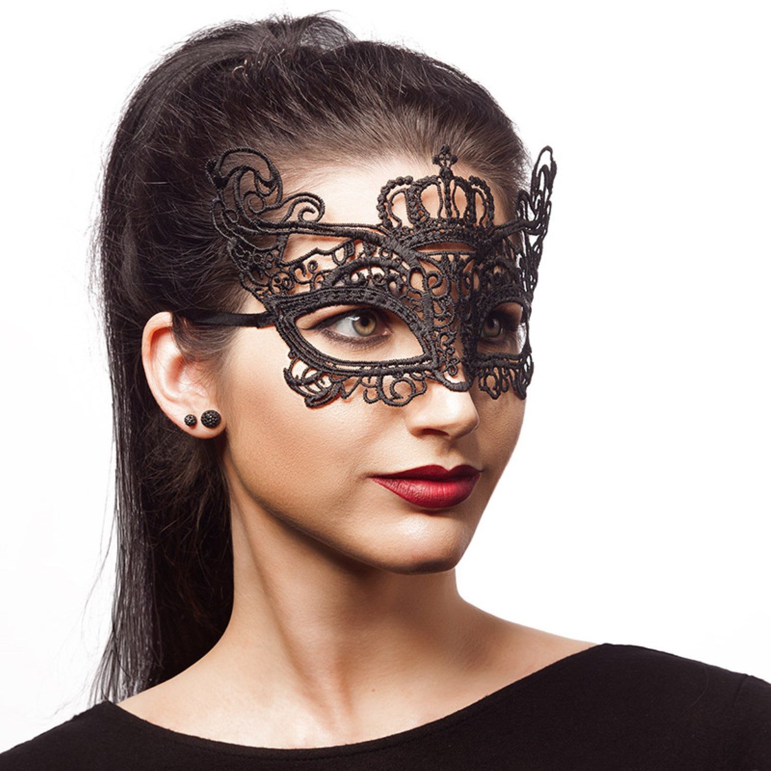 Verkleidungsmaske Augenmaske Stoff Schwarz Krone