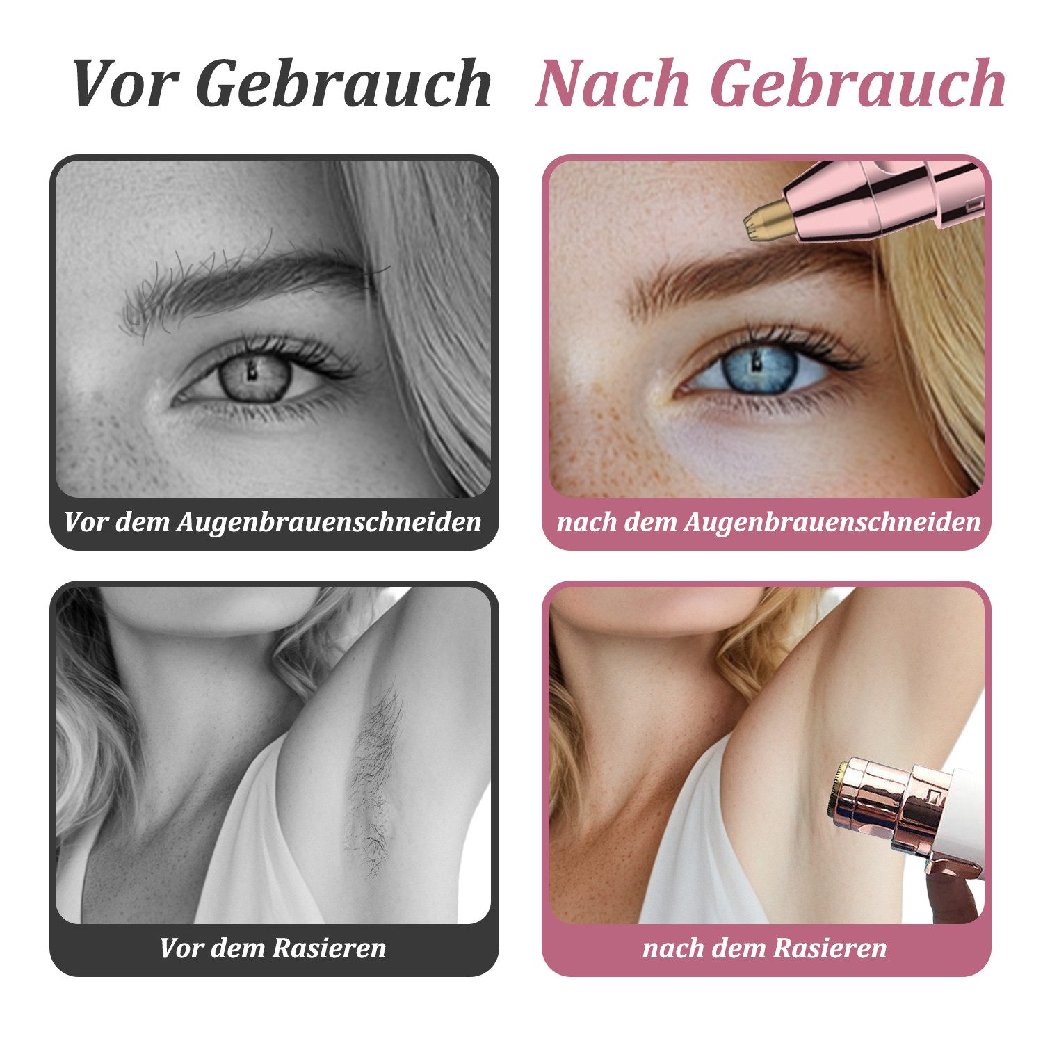 inschimmer Haarentferner-Set 2IN1 USB Augenbrauenrasierer Elektrisch Gesichtshaarentferner Frauen – Bild 5 von 5