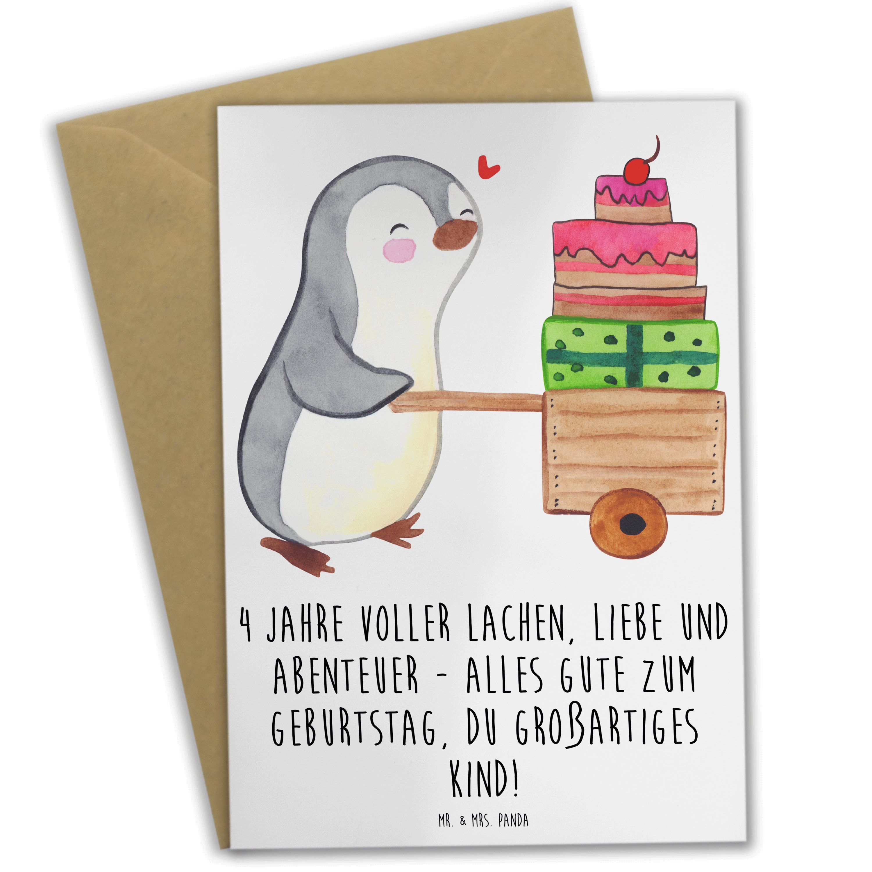 Grußkarte 4. Geburtstag - Weiß - Geschenk, unvergesslich, Ansichtskarten, fröhl