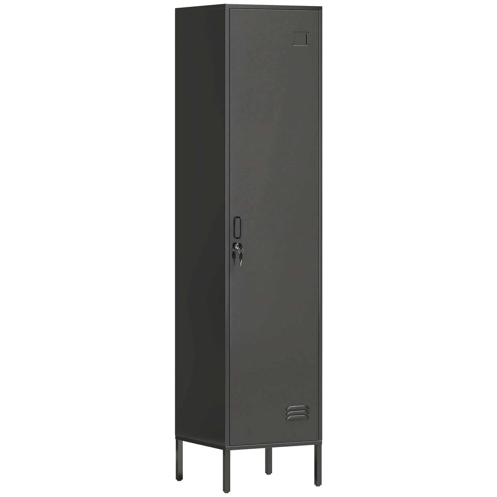 HOMCOM Spind mit Kleiderstange, Namensschildhalter, Lüftungsschlitze und Ablage (Aufbewahrungsschrank, 1-St., Abschließbar Schließfachschrank) Aufbewahrungsschrank 40x40x179cm Schwarz