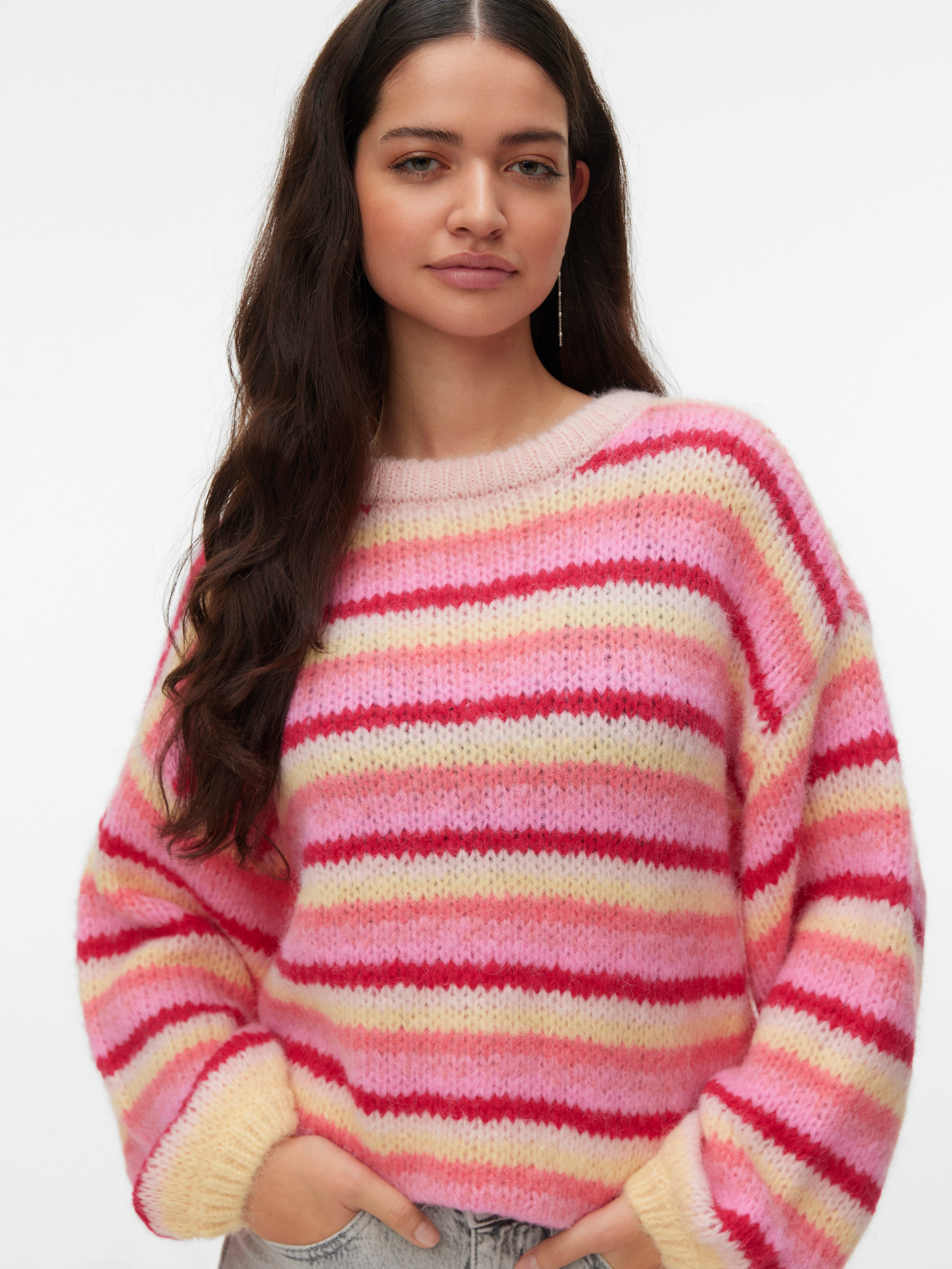 Vero Moda Strickpullover VMMAYBE STRIPE LS O-NECK PULLOVER NOOS Kunstfaser, günstig online kaufen