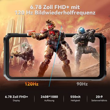 blackview BL8000 Smartphone (6.78 Zoll, 512 GB Speicherplatz, 50 MP Kamera, 5G MediaTek Dimensity 7050, NFC/Face ID/GPS/IP69K)