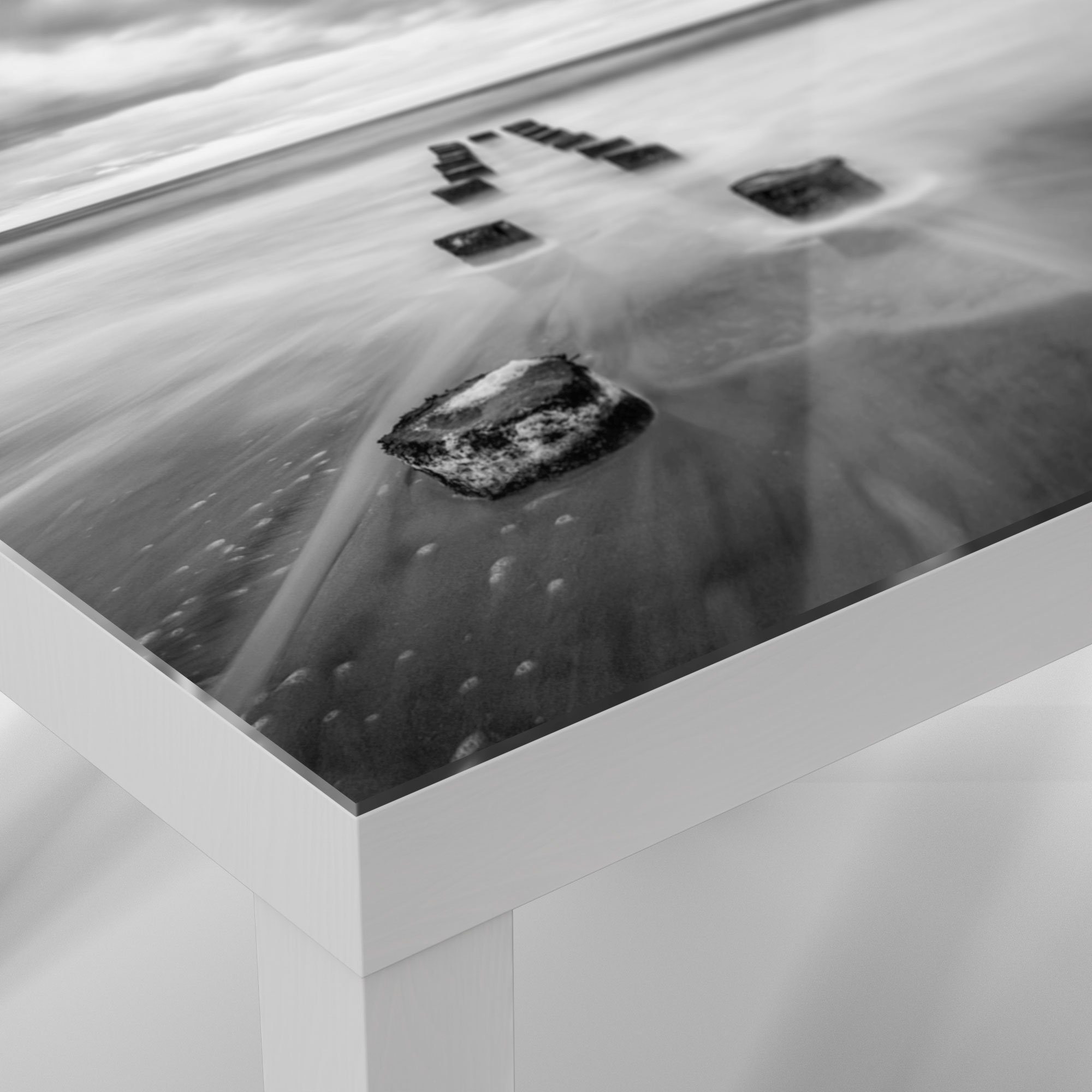 DEQORI Couchtisch 'Wellenbrecher im Weiß Glastisch Glas Meer', Beistelltisch modern