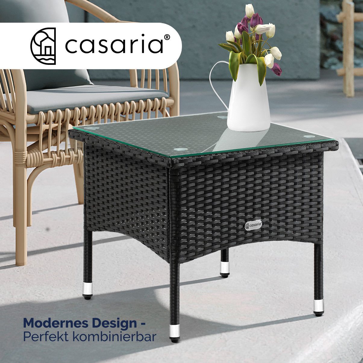 Casaria Beistelltisch, Polyrattan 50x50x45cm Höhenverstellbar 5mm günstig online kaufen