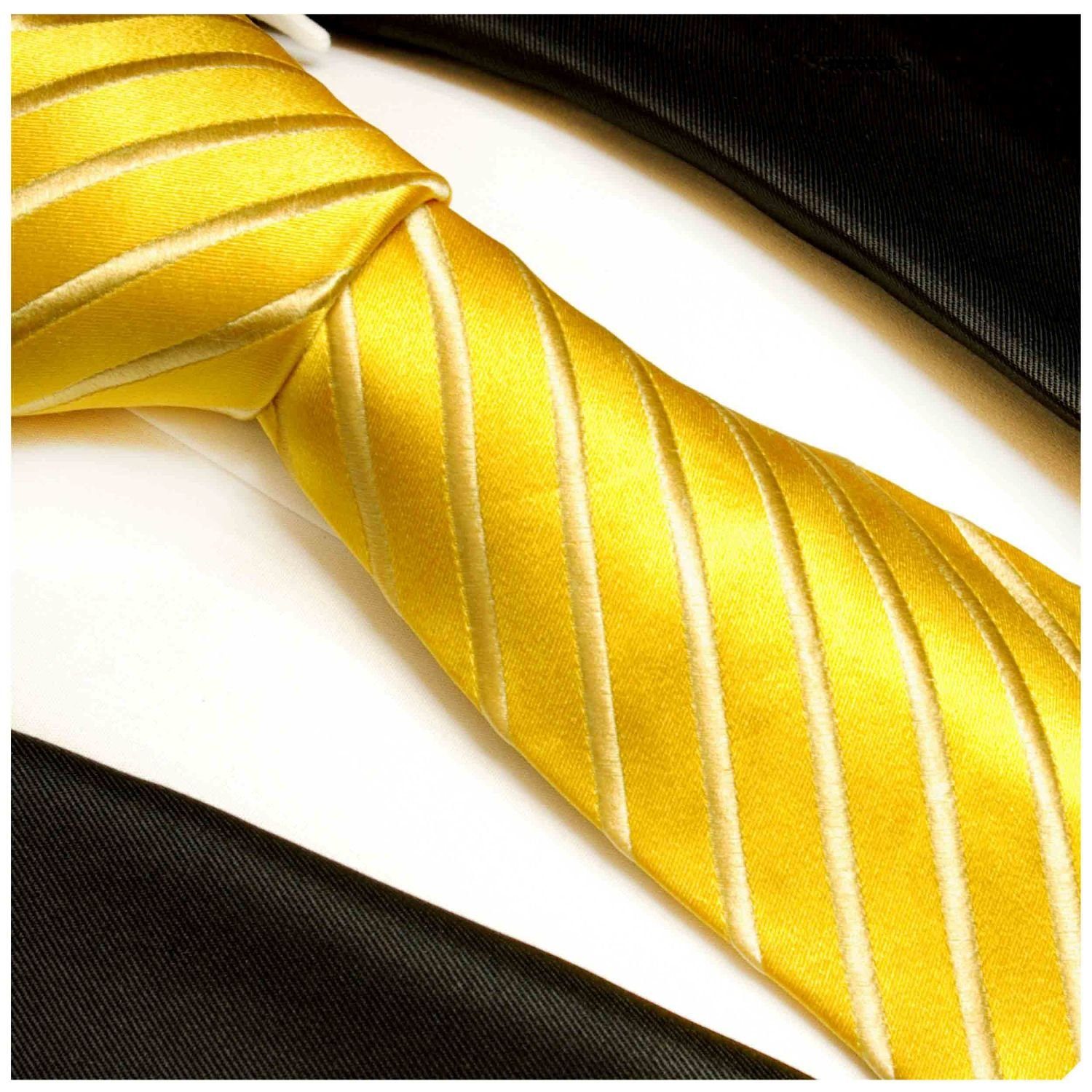 Paul Malone Krawatte Seidenkrawatte und Tuch Herren Schlips modern uni gestreift 100% Seide (Set, 2-St., Krawatte mit Einstecktuch) Breit (8cm), gold 681