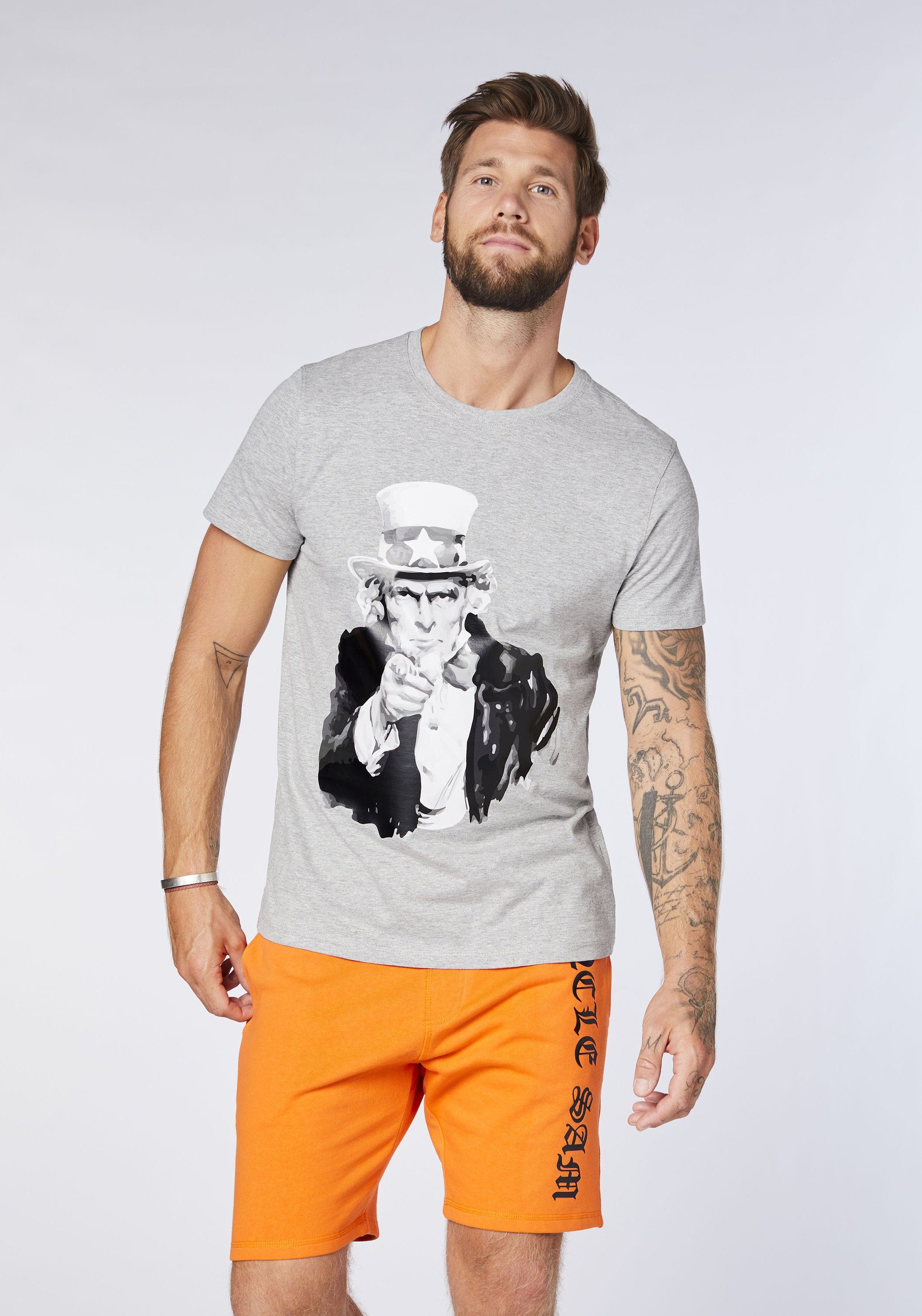 großem Uncle 17-4402M mit Gray Neutral Sam Frontprint Melange T-Shirt