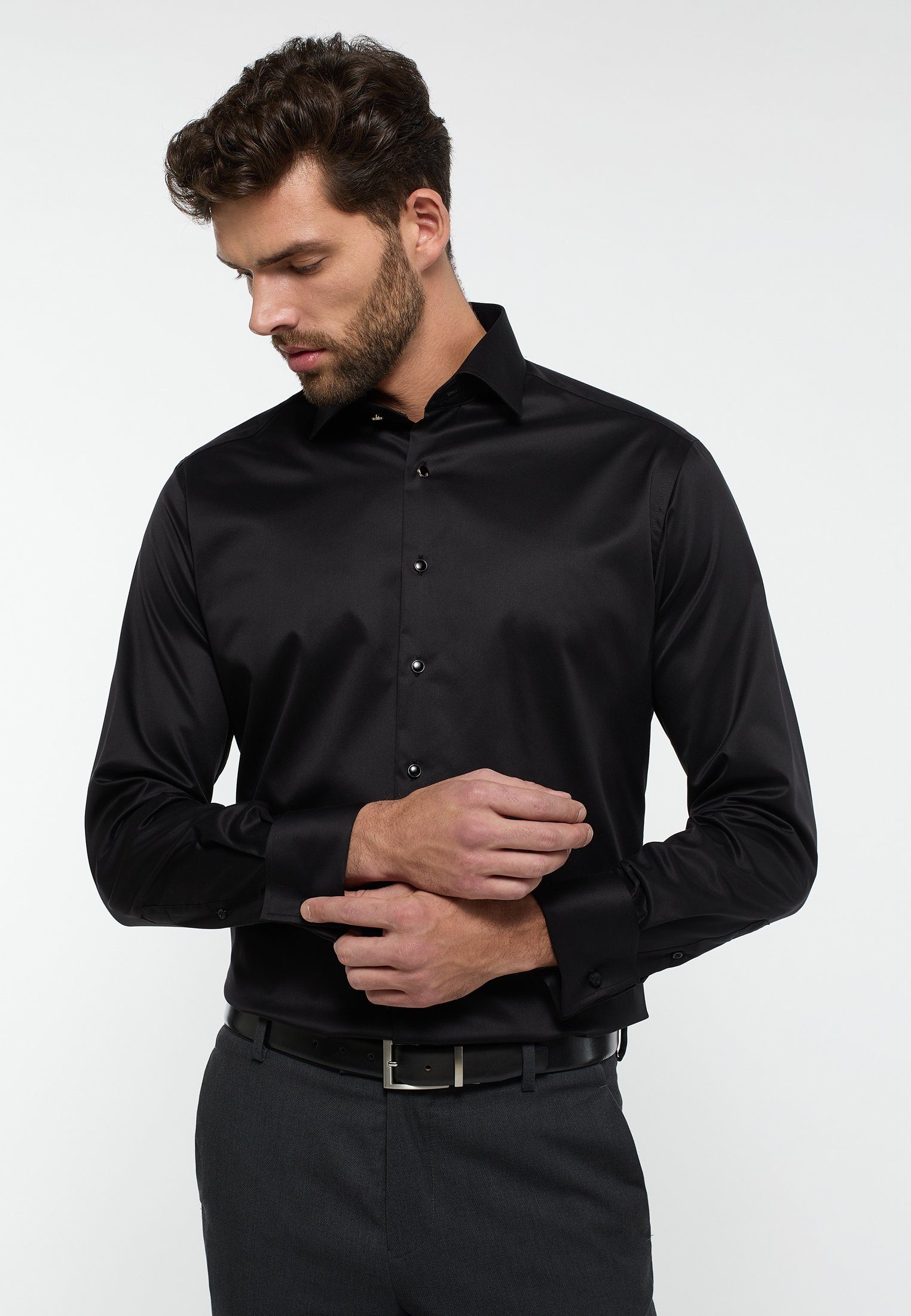 Eterna Langarmhemd MODERN FIT schwarz