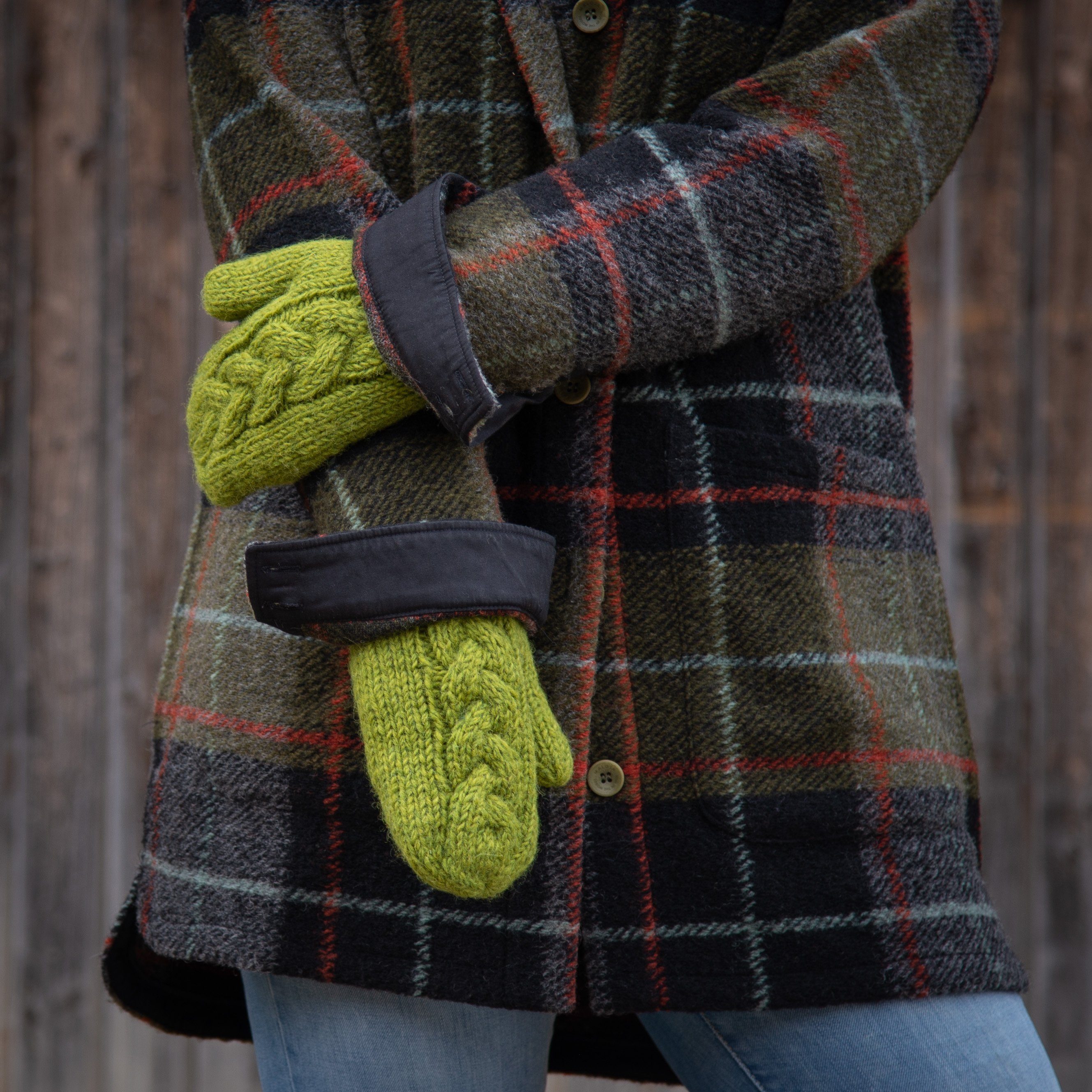 McRon Strickhandschuhe Fäustlinge Modell Clara mit Schurwollanteil gefüttert, Fleece hoher Mittelgrau