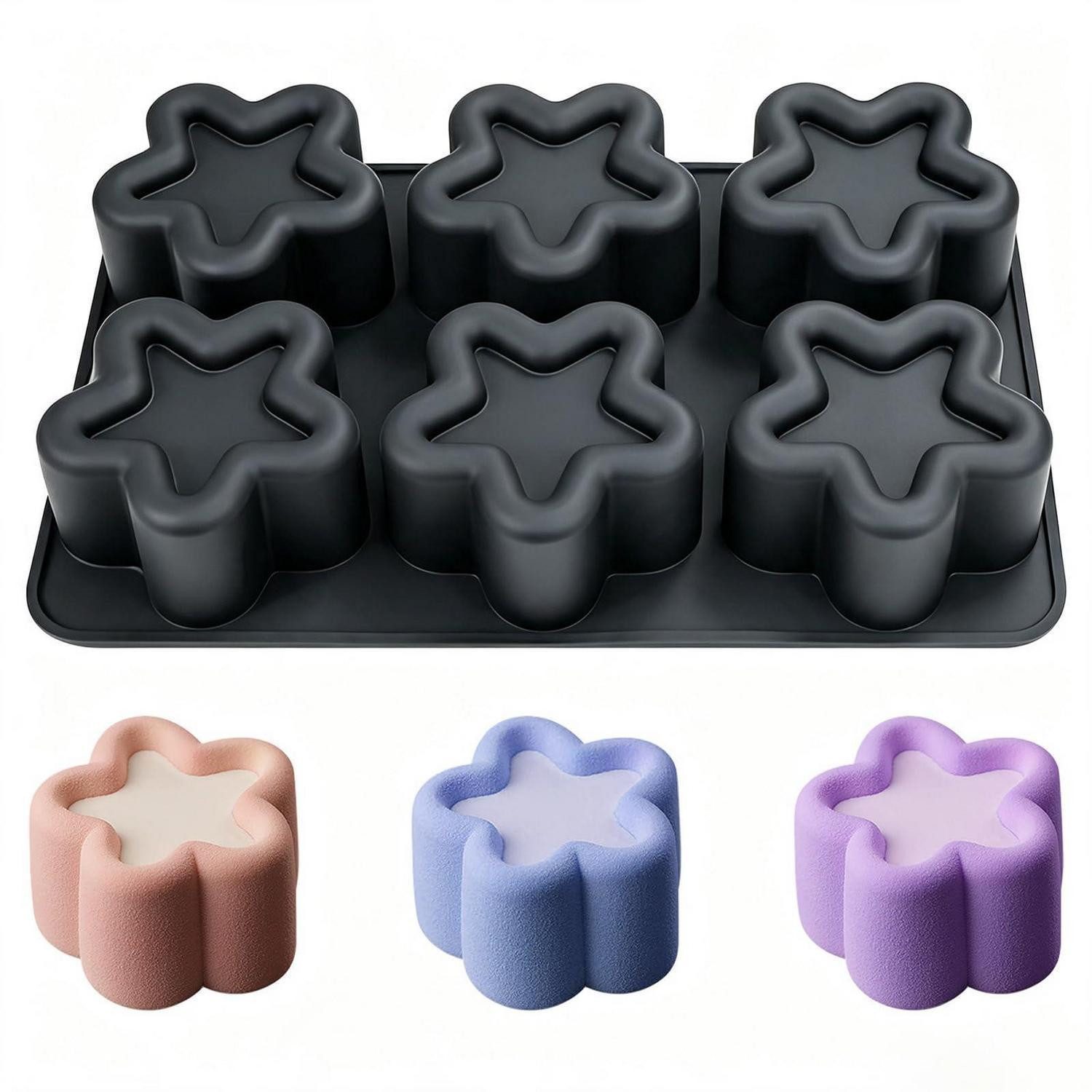 LuxusKollektion Silikonform Silikon-Kuchenform Stern 6 Mulden Schwarz, (6-tlg)