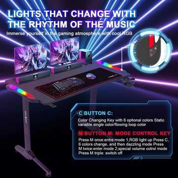 Dripex Schreibtisch Gaming Tisch mit LED ergonomischer Computertisch