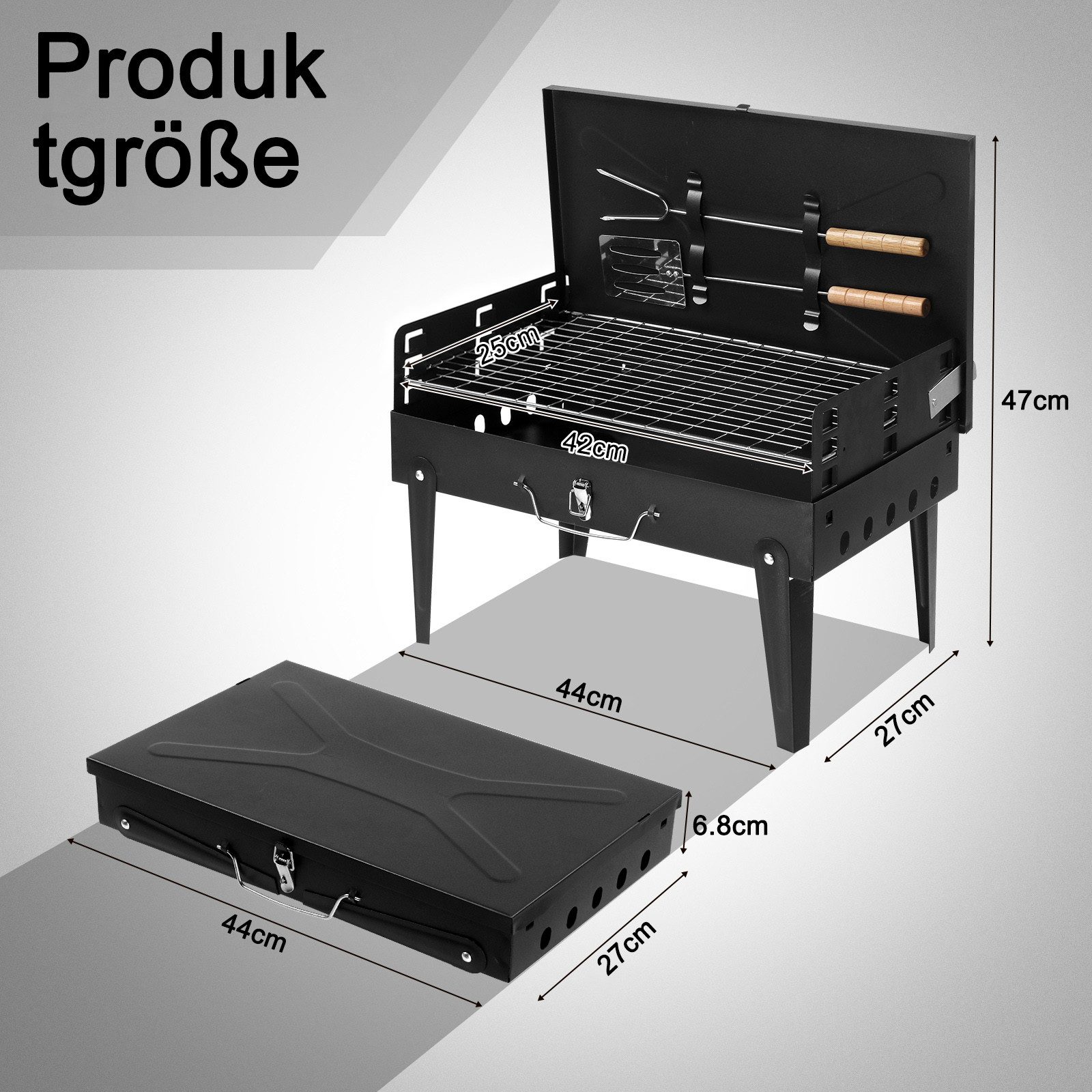 LALAHO Holzkohlegrill Holzkohlegrill Tragbarer mit Deckel, Tischgrill Klappgrill für Camping, Garten, 44 x 27 x 47 cm – Bild 2 von 5