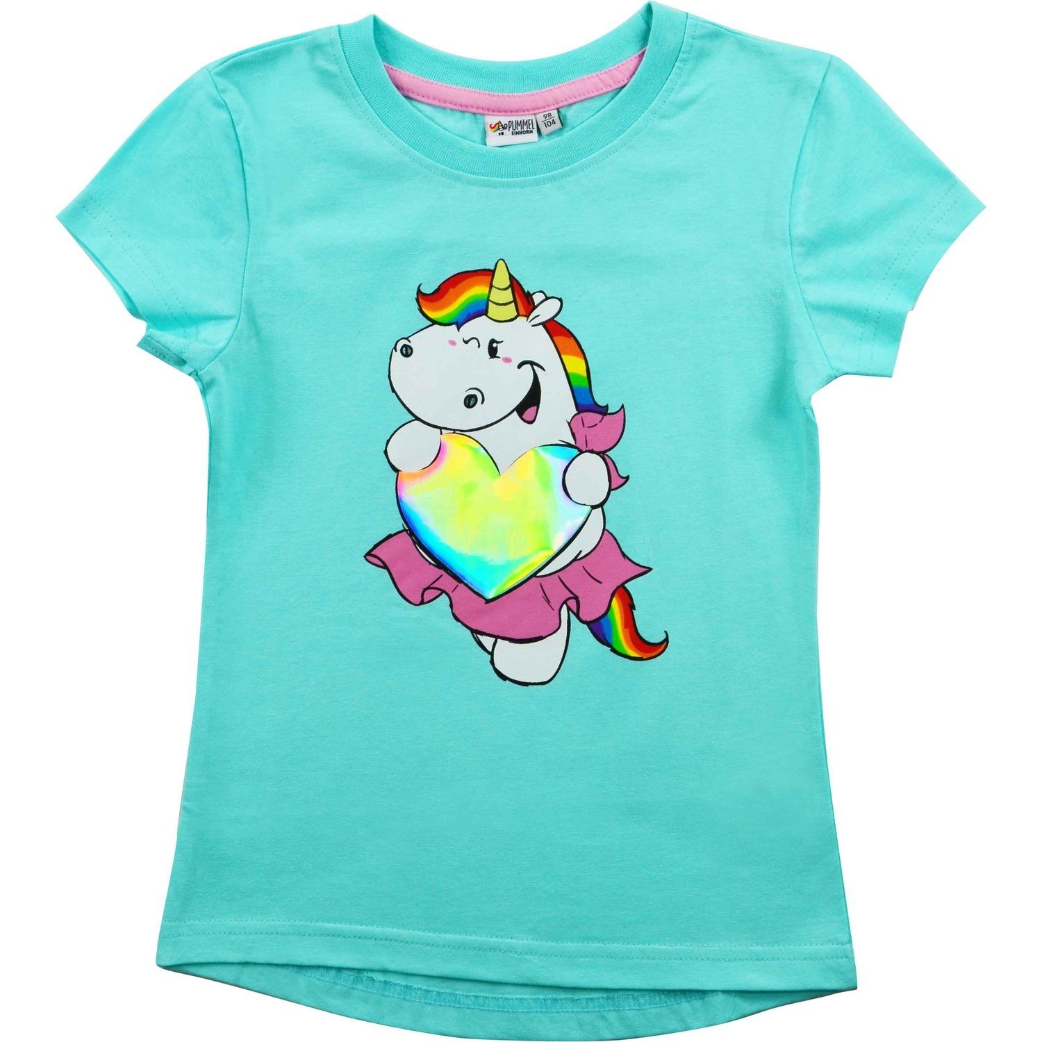 United Labels® T-Shirt Pummel & Friends T-Shirt für Mädchen Pummelfee – Regenbogenherz Türkis
