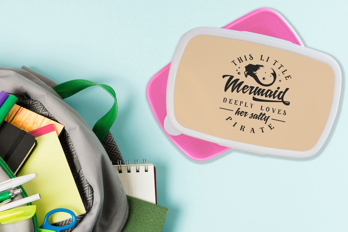 Kunststoff, Kinder, Lunchbox Meer, Kunststoff Brotbox Mädchen, Erwachsene, Sprichwörter Snackbox, rosa für MuchoWow - Brotdose (2-tlg), Meerjungfrau -