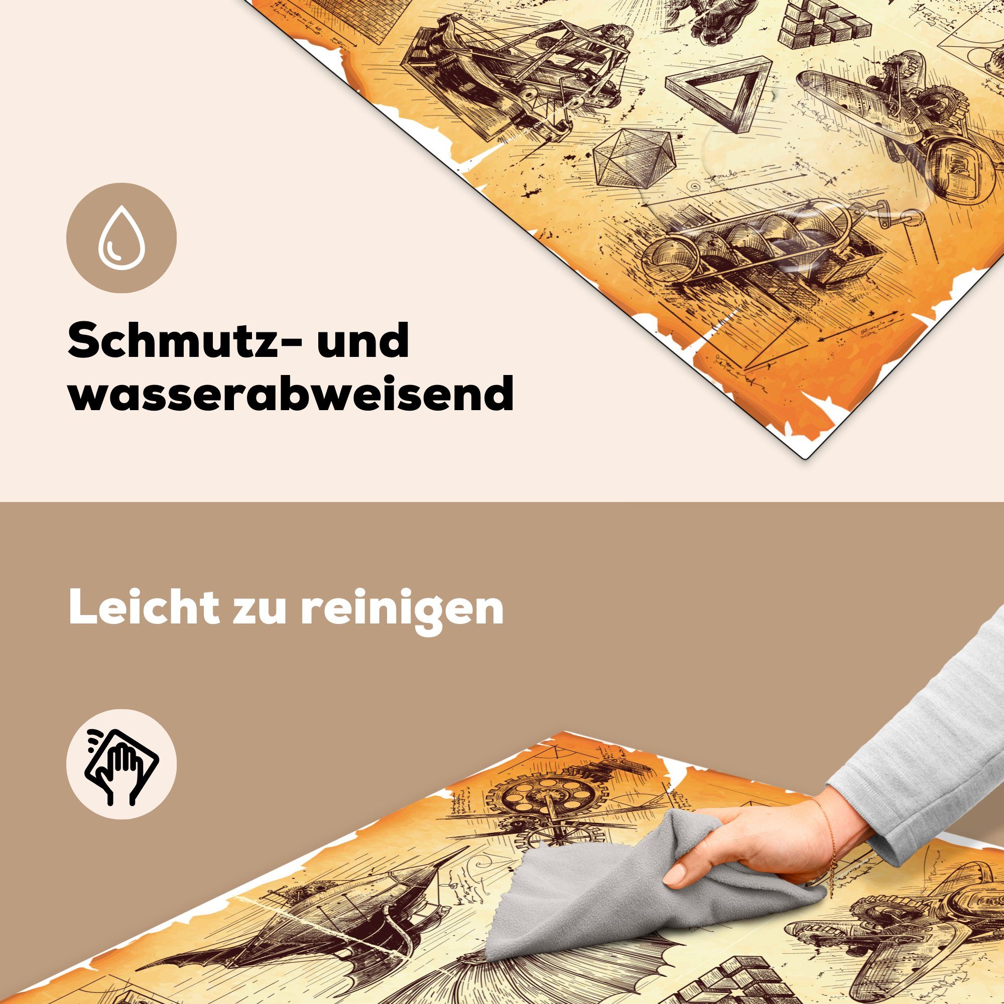 Technische für Herdblende-/Abdeckplatte Ceranfeldabdeckung, 78x78 Vinyl, tlg), küche (1 MuchoWow cm, Skizzen, Arbeitsplatte