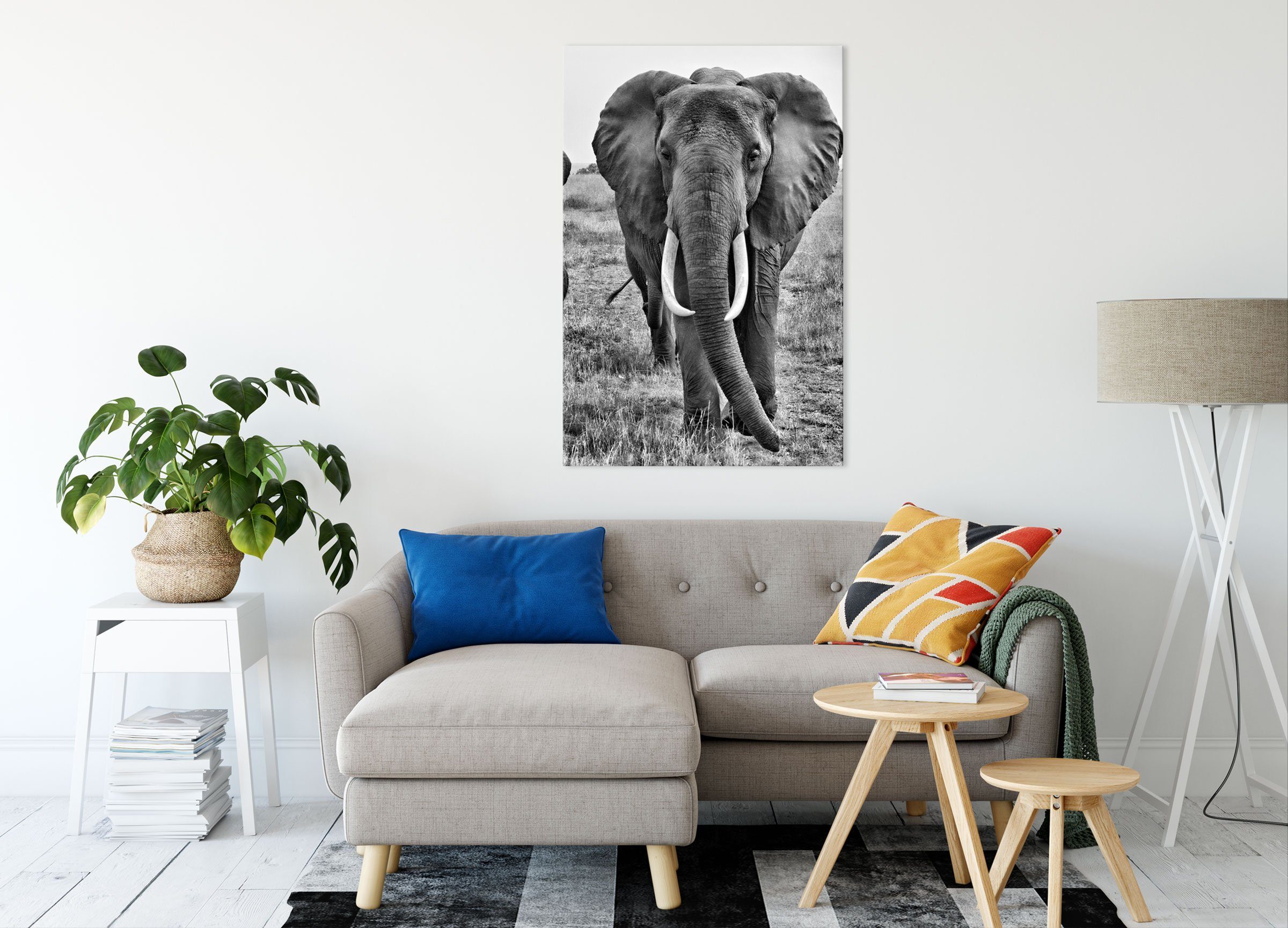 Pixxprint Leinwandbild große Zackenaufhänger Elefantenhorde bespannt, St), große (1 fertig inkl. wandernde Elefantenhorde, Leinwandbild wandernde