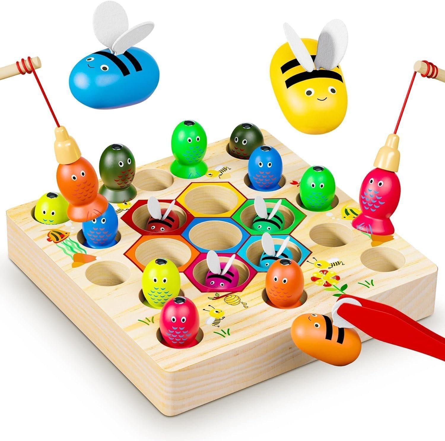 Lernspielzeug Magnetische Angelspiel, Holzspielzeug für Kinder ab 2 Jahre