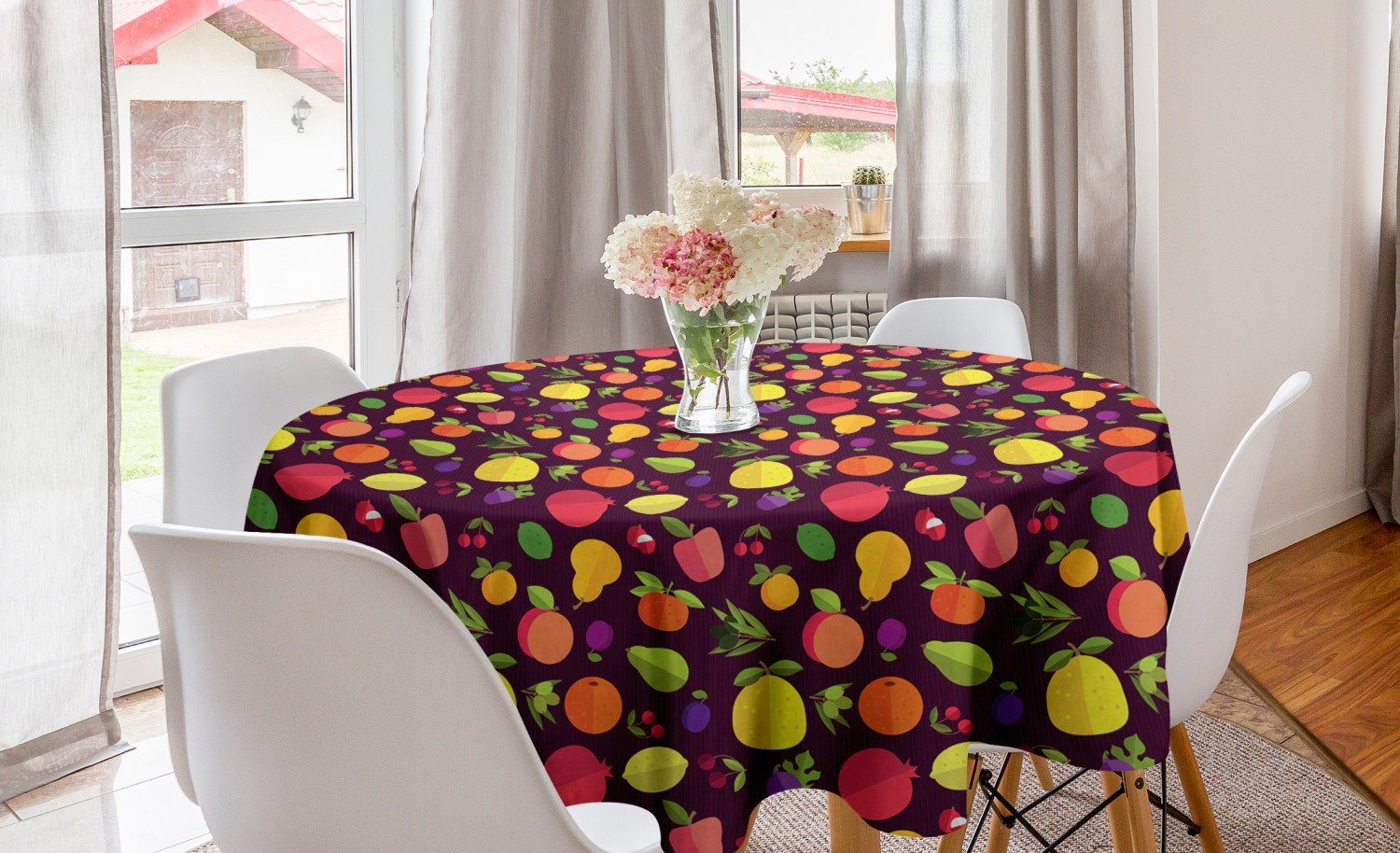 Abakuhaus Tischdecke Kreis Tischdecke Abdeckung für Esszimmer Küche Dekoration, Früchte Kirsche Apfel Orange Pfirsich