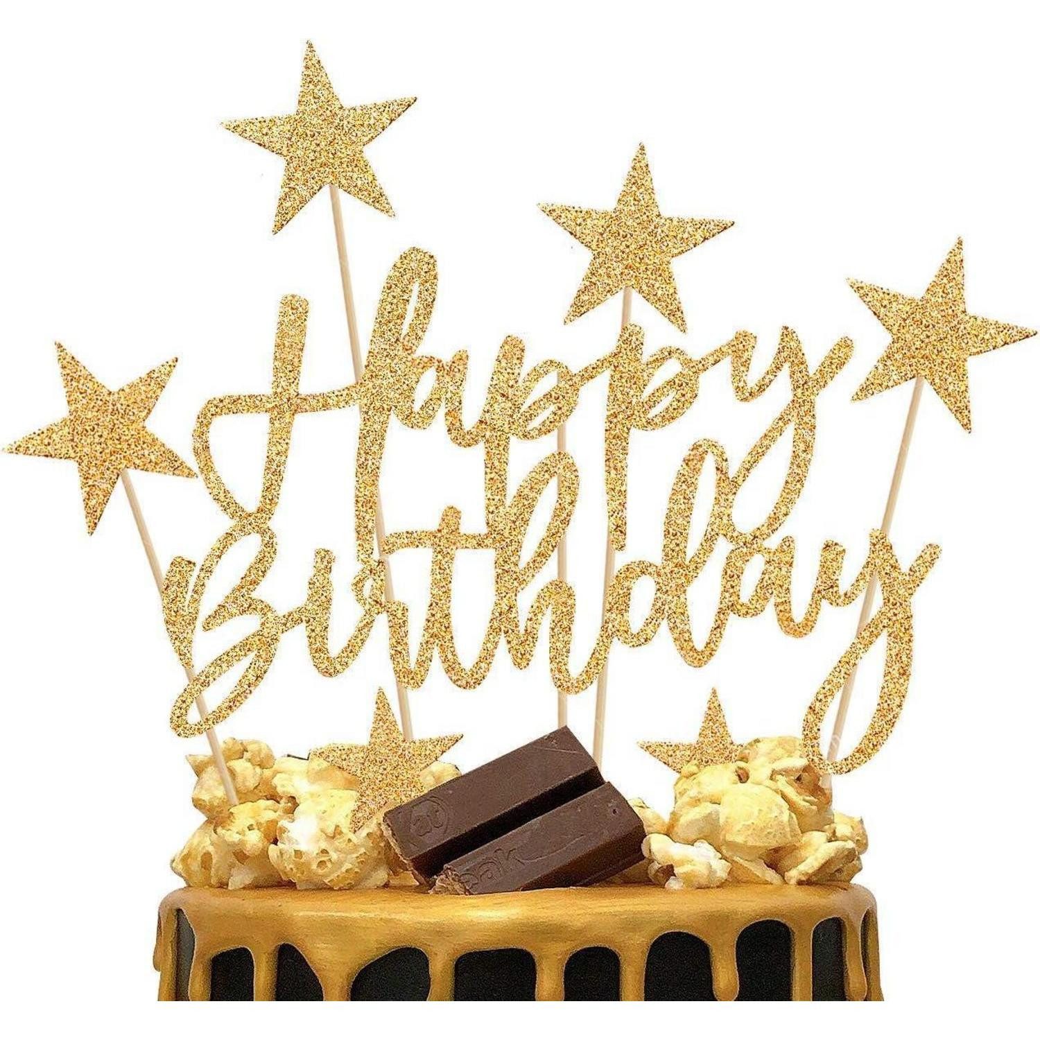 LuxusKollektion Sticker Tortendeko Gold Happy Birthday Cake Topper Sterne Kuchendeko 20-teilig