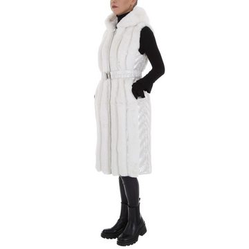 Ital-Design Steppweste Damen Freizeit Kapuze Gefüttert Winterjacke in Creme