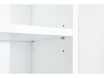 möbelando Aktenschrank Trio 6 zeitloses Regal aus Spanplatte in weiß mit 4 höhenverstellbaren Einlegeboden. Breite 57 cm, Höhe 226 cm, Tiefe 33 cm - Made in Germany