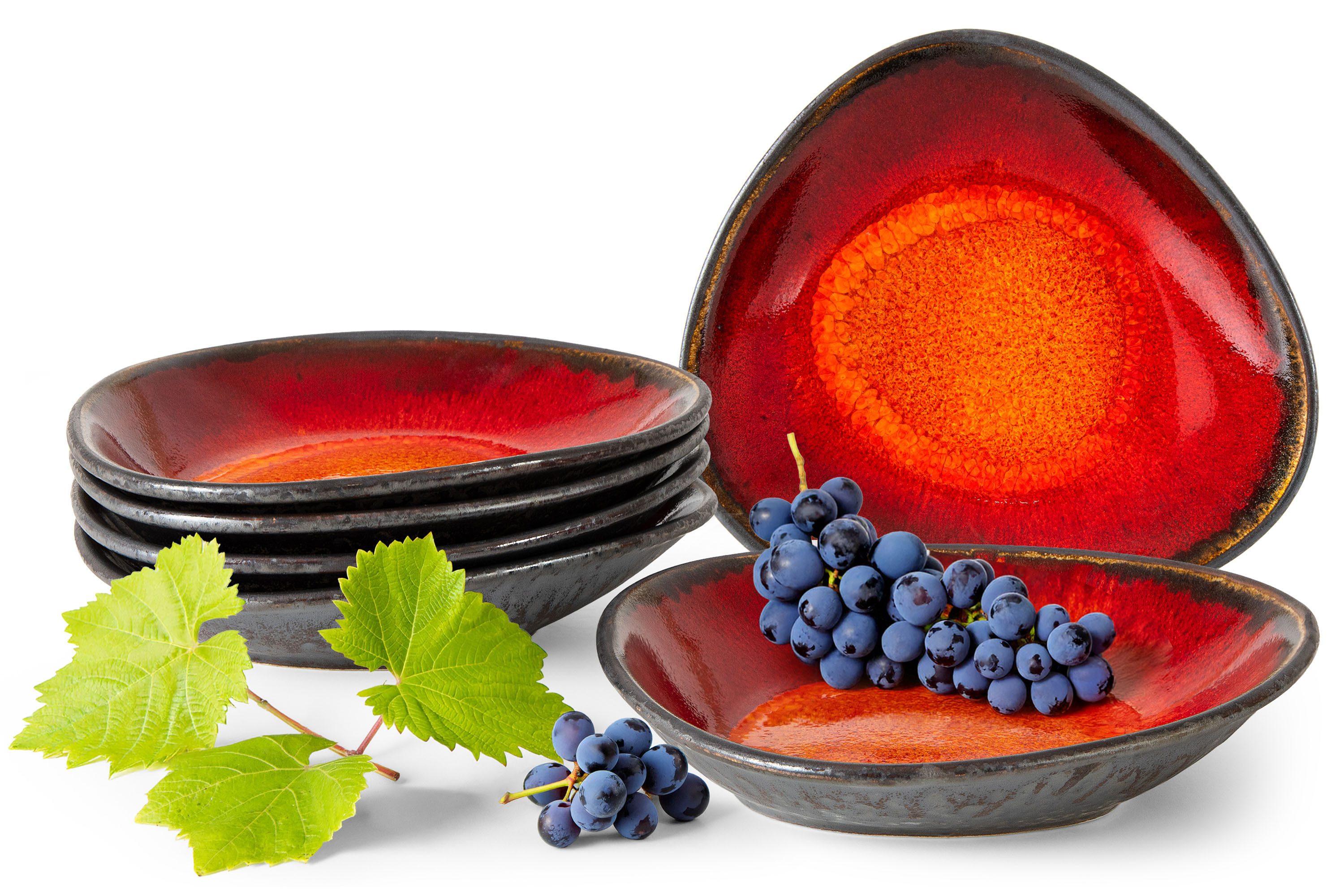 KONSIMO® Teller-Set PRIMA Tafelservice, 6x Suppenteller 500 ml, Premiumqualität aus EU (6-tlg), 6 Personen, Keramik, handgefertigt, luxuriöse Qualitätskeramik, rot