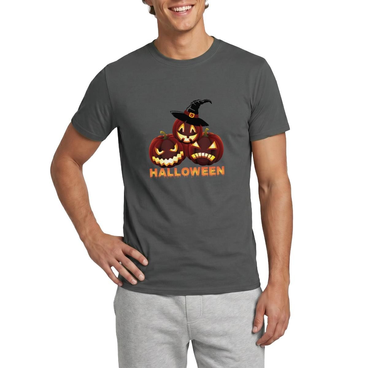 T-Shirt Halloween Kürbisse Mit Hexenhut Gruselig Lustig Männer T-Shirt