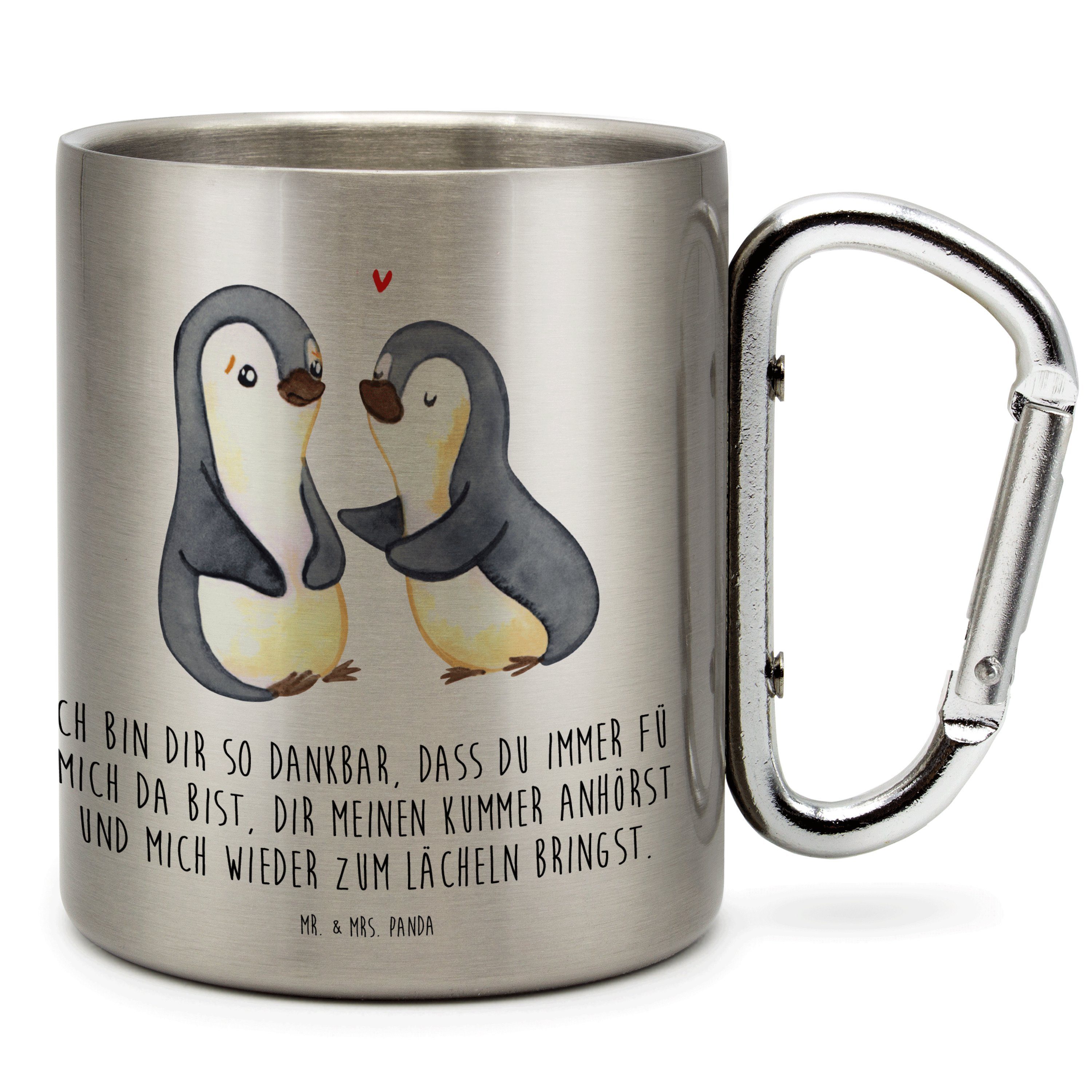 Mr. & Mrs. Panda Transparent Freundin, für Edelstahl - E, Geschenk, - trösten Pinguine Tasse Karabiner