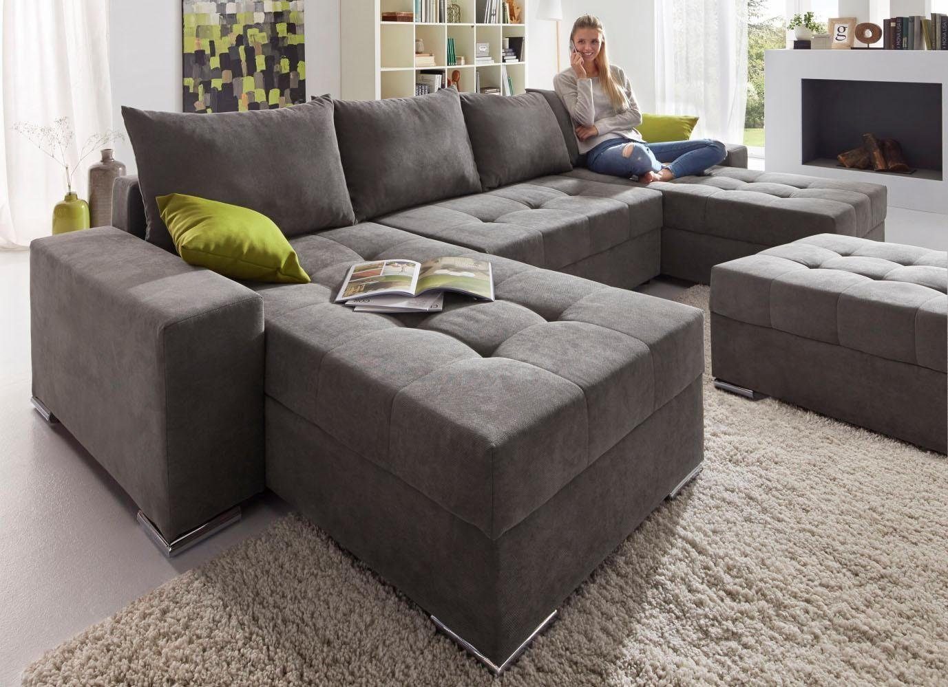 COLLECTION AB Wohnlandschaft Josy U-Form, inkl. Bettfunktion, Bettkasten und Zierkissen, mit 2 Recamieren